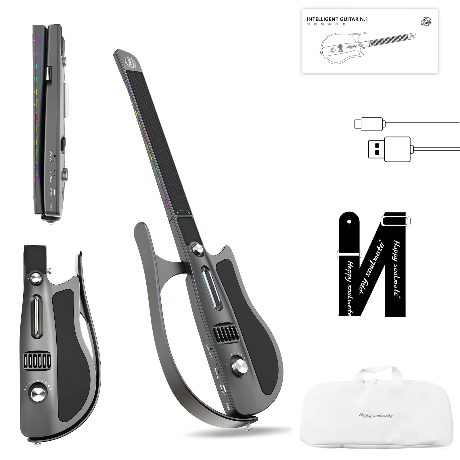 Portable Foldable Electric Smart Guitar with Built-in Drum Machine, Bassline, and Chord Generator