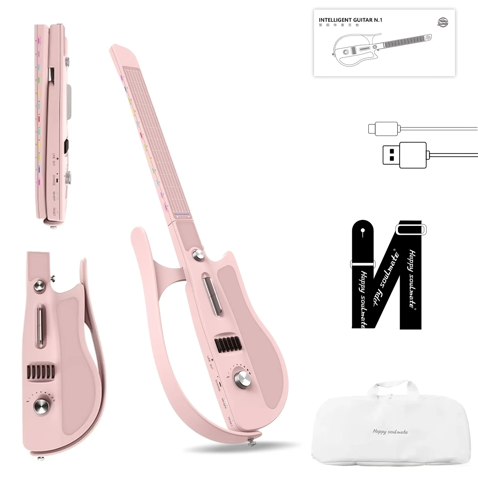 Portable Foldable Electric Smart Guitar with Built-in Drum Machine, Bassline, and Chord Generator