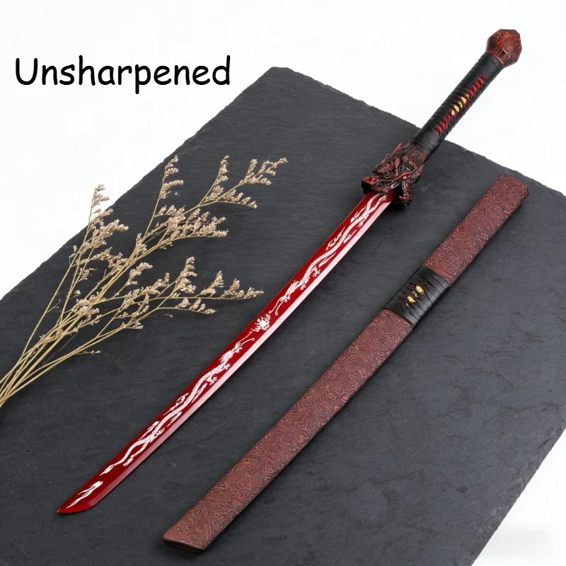 Hand-forged Japanese training katana with dragon engraving