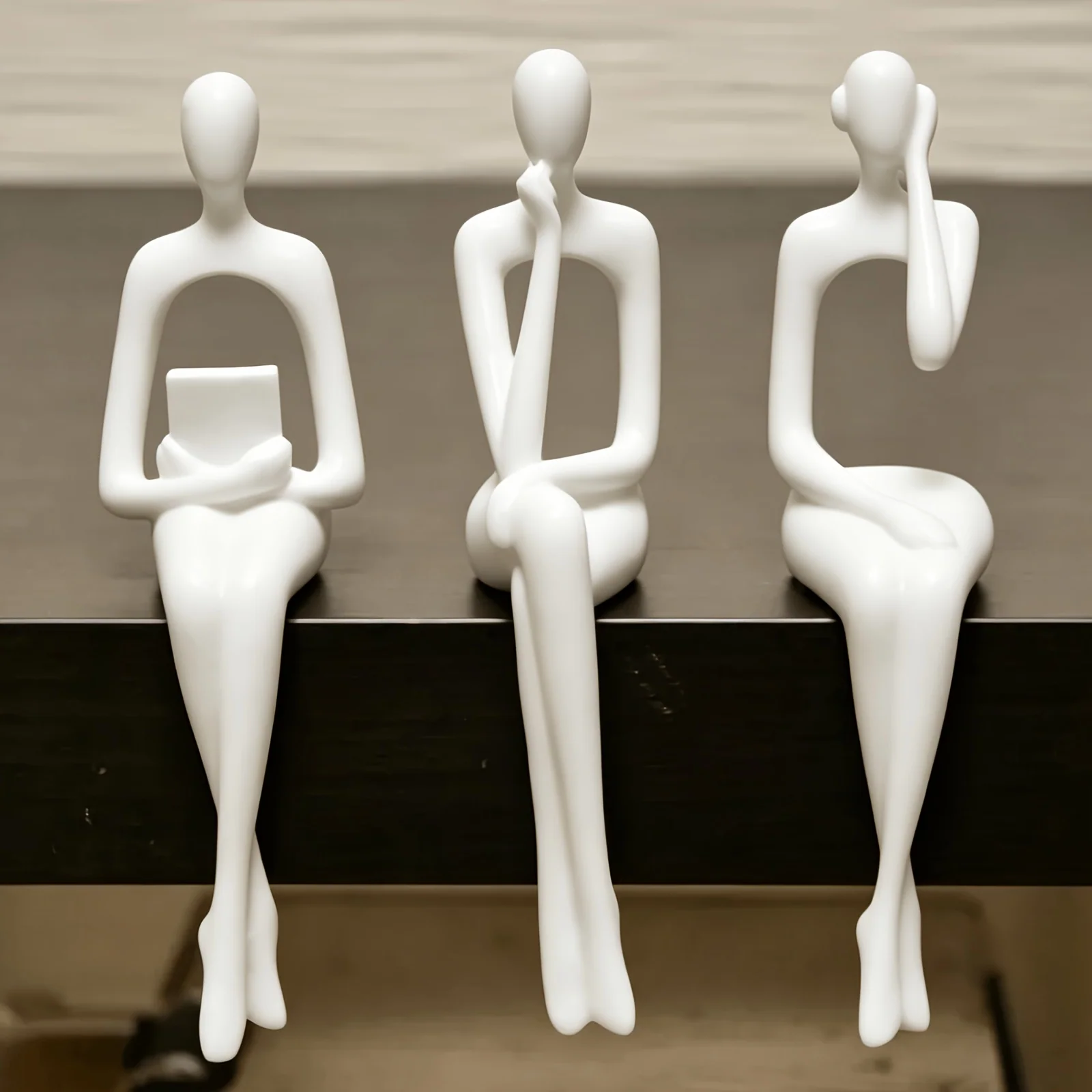 Set of 3 abstract 3D printed figure statues for home decor