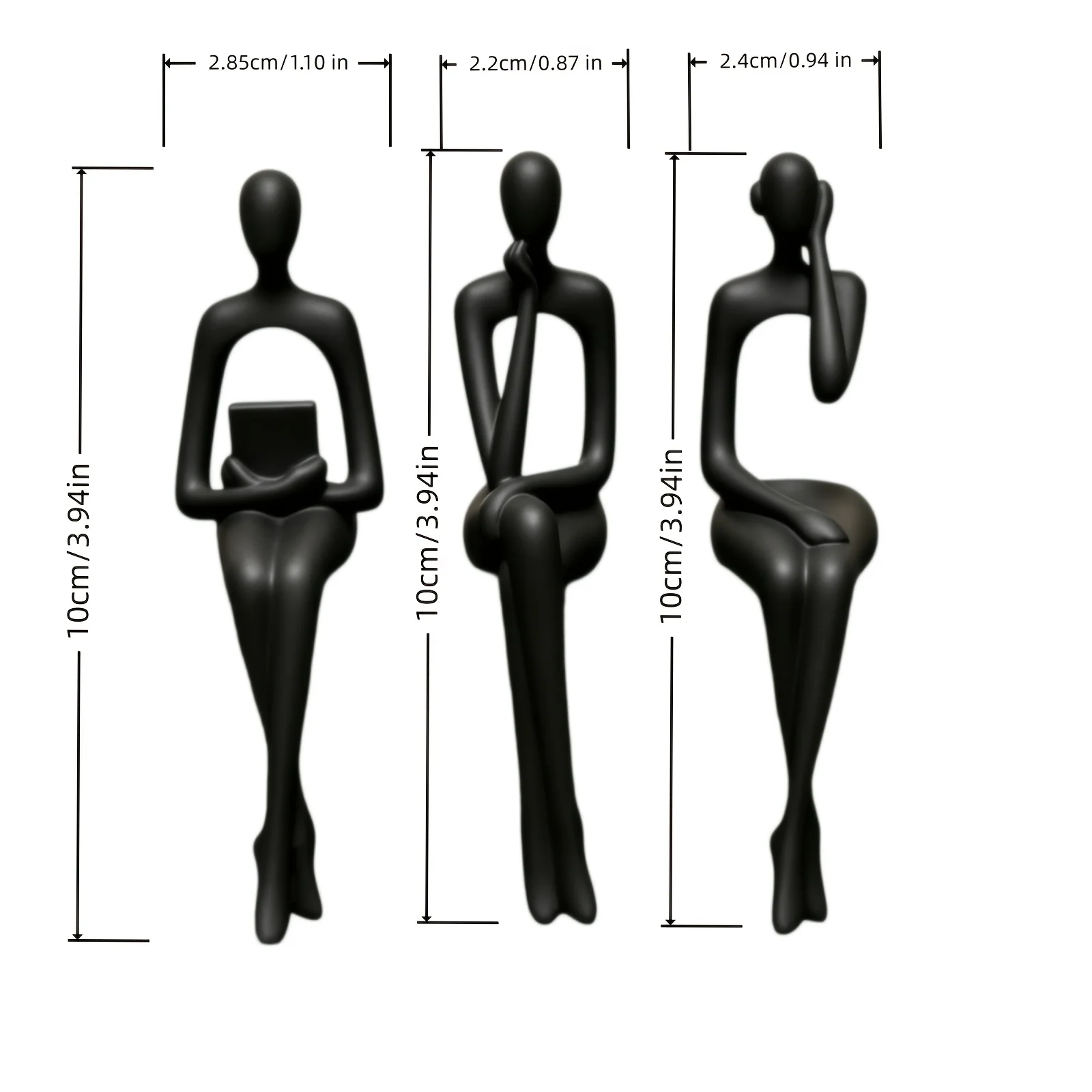Set of 3 abstract 3D printed figure statues for home decor