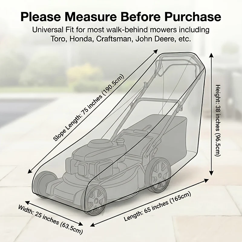 Heavy-duty lawn mower cover for push mowers, 420D/210D oxford cloth, all-weather protection