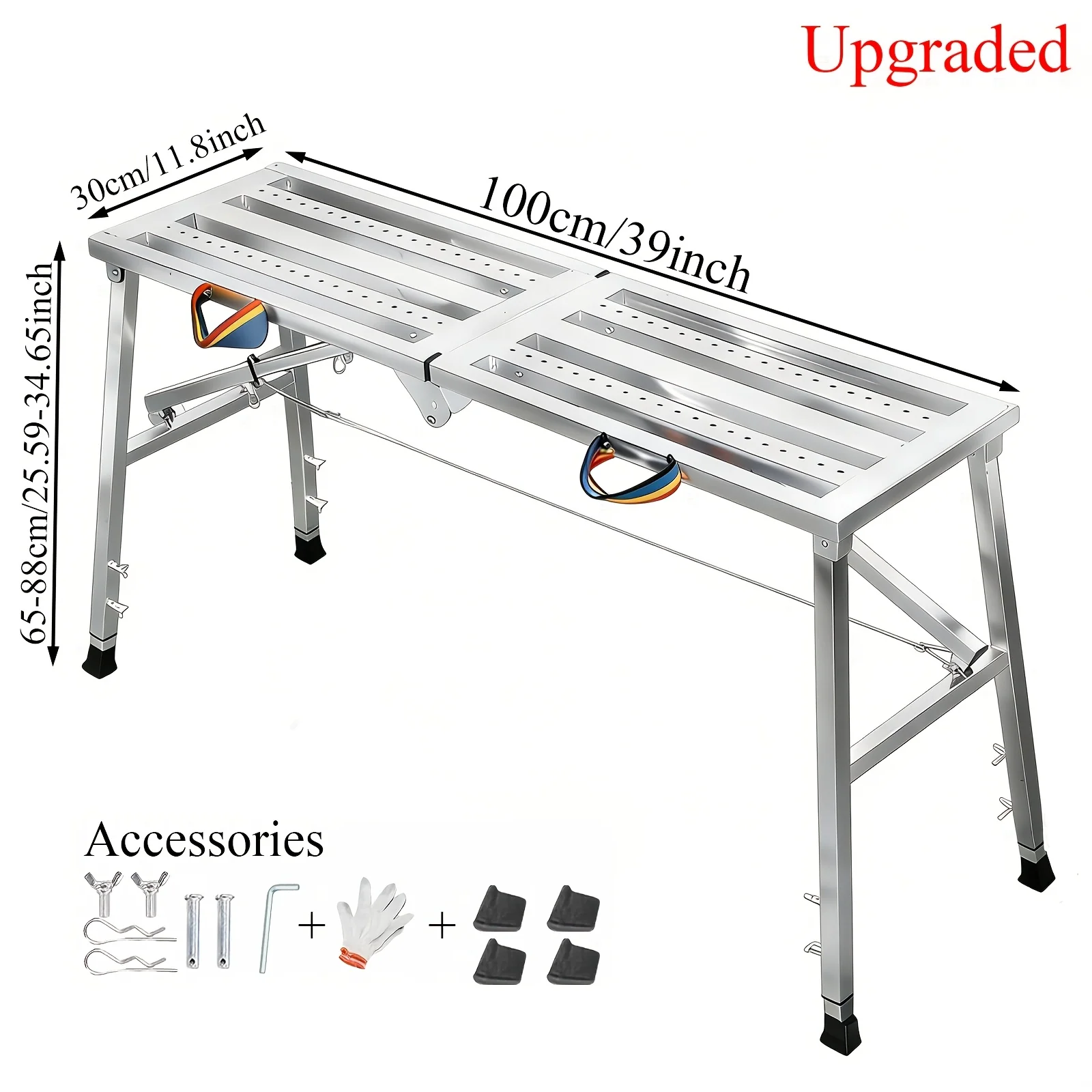 Heavy-duty foldable workbench with adjustable height and safety railing
