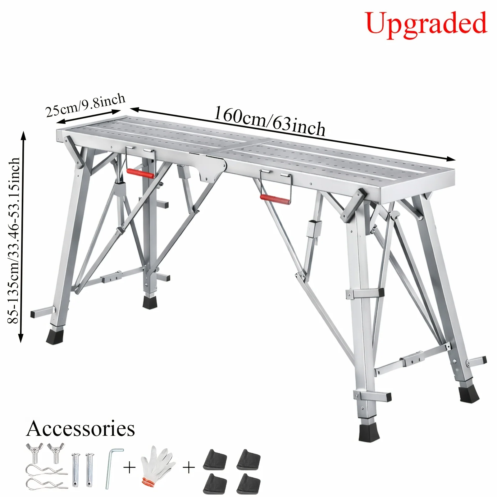 Heavy-duty foldable workbench with adjustable height and safety railing