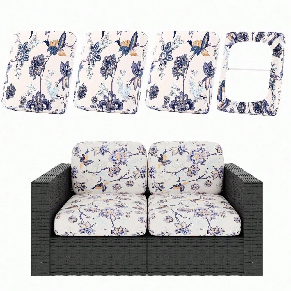 Stretch patio cushion covers in paisley pattern for outdoor furniture