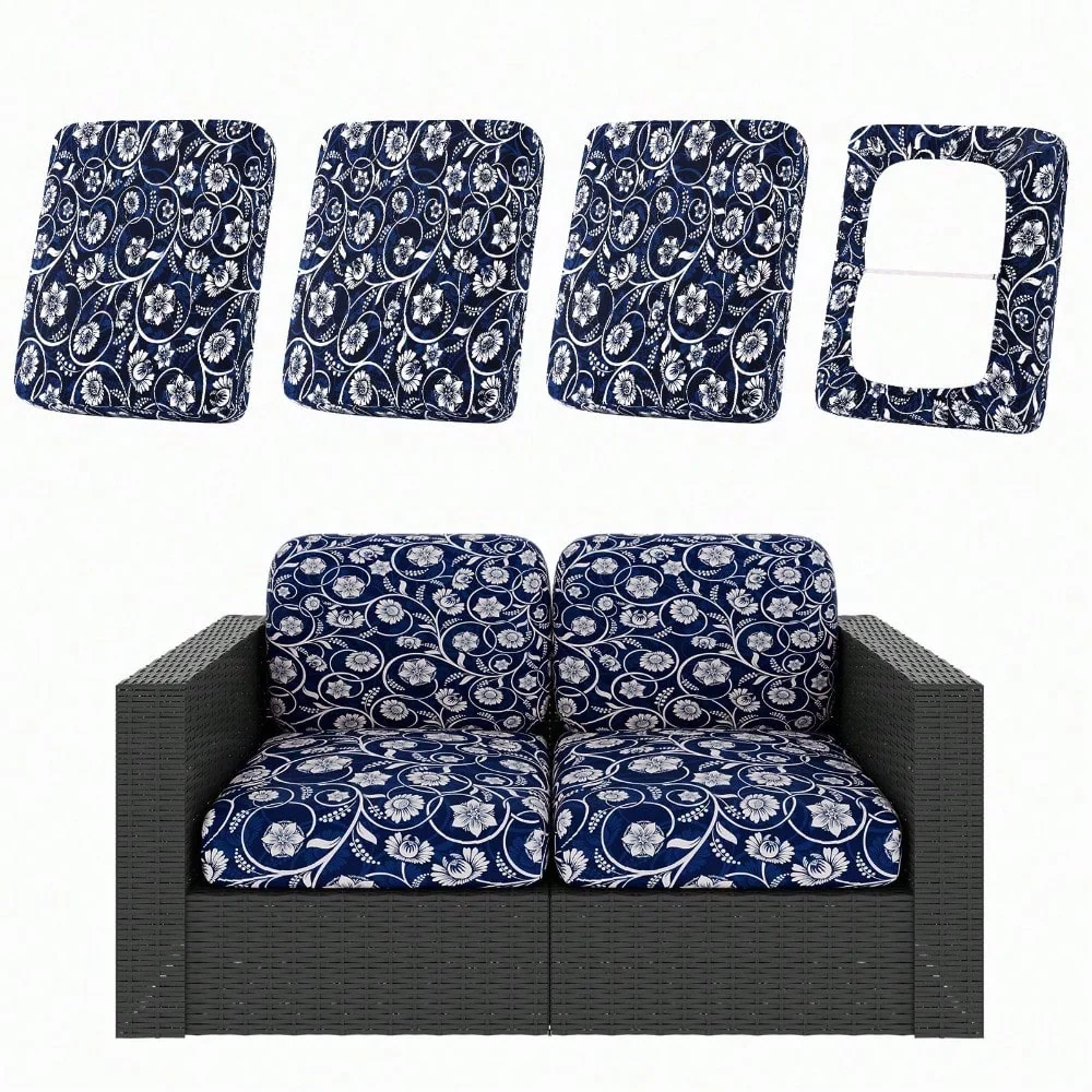 Stretch patio cushion covers in paisley pattern for outdoor furniture