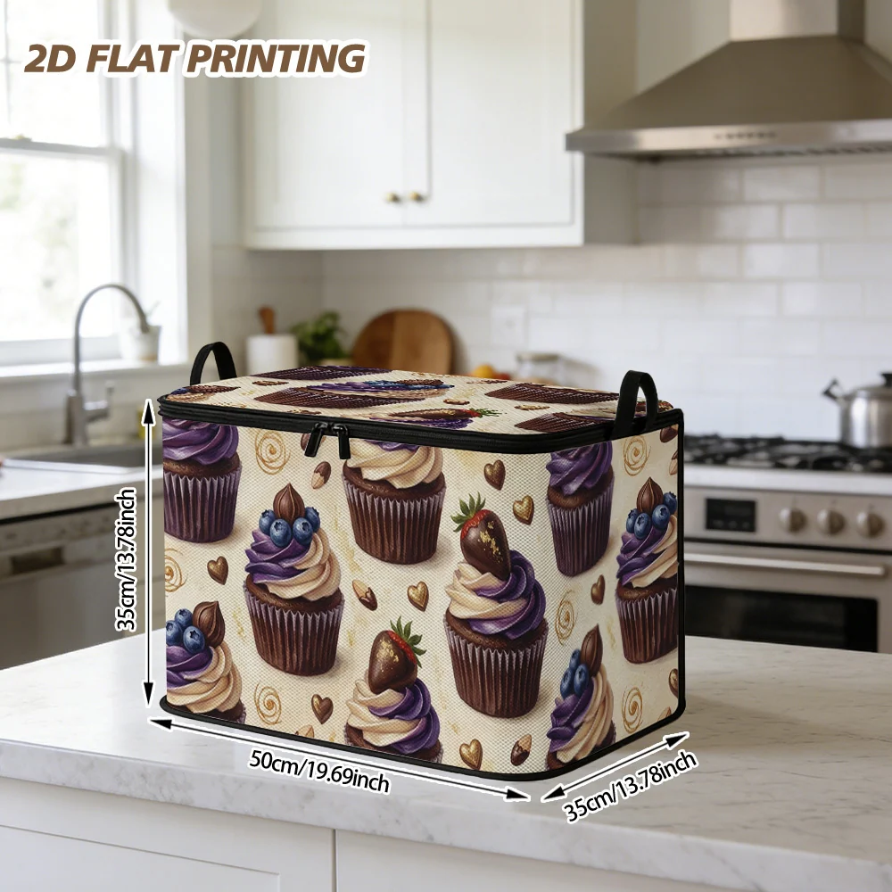Cupcake-shaped foldable laundry basket with flip-top lid and zippered handles
