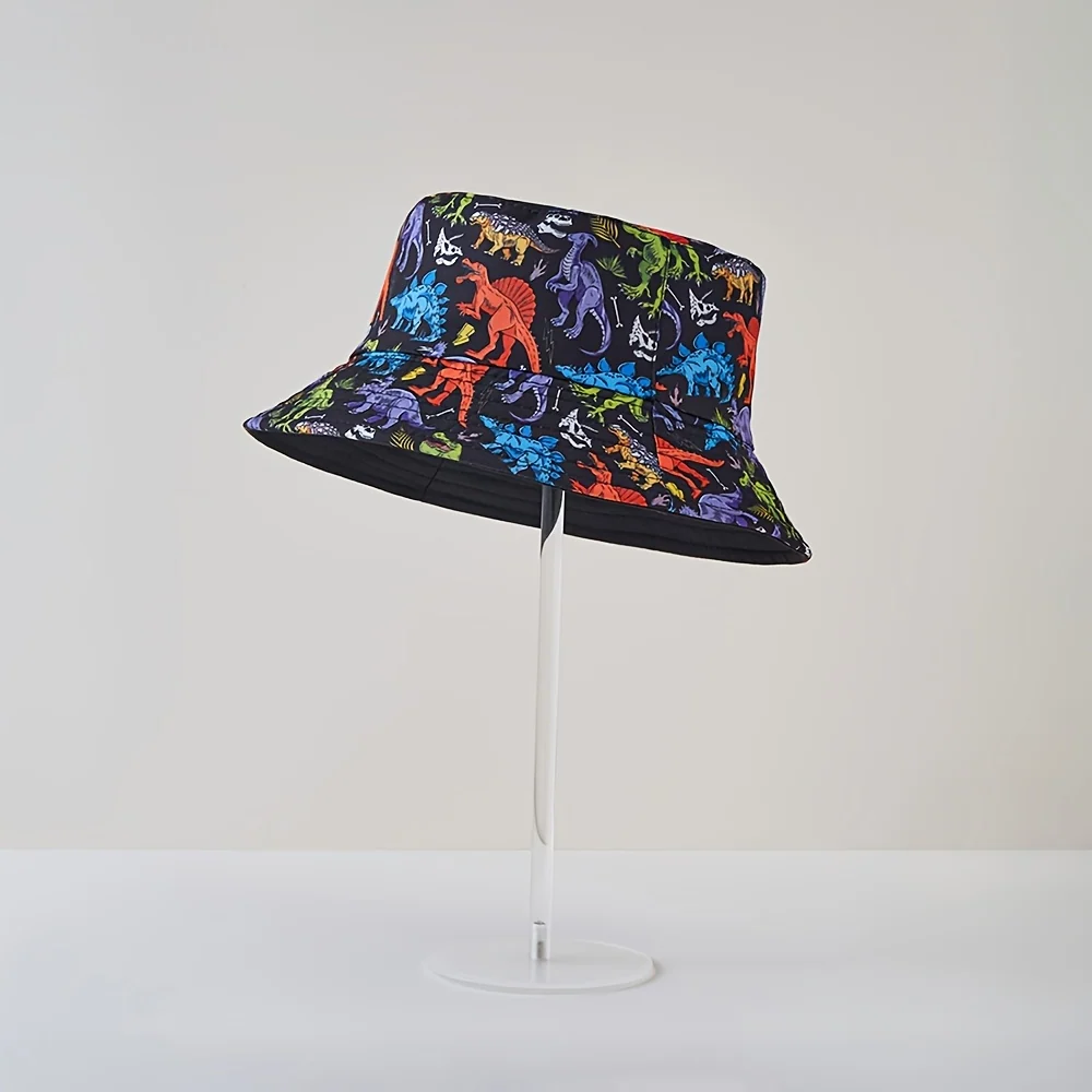 Unisex kids bucket hat with dinosaur cartoon print sun protection