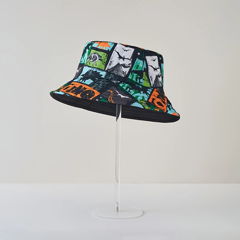 Unisex kids bucket hat with dinosaur cartoon print sun protection