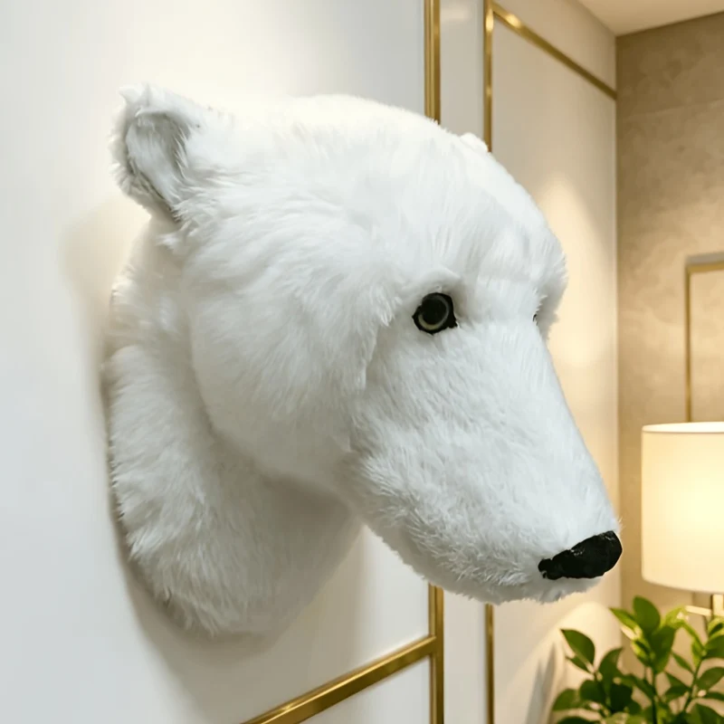Realistic white polar bear head wall decor in natural shape