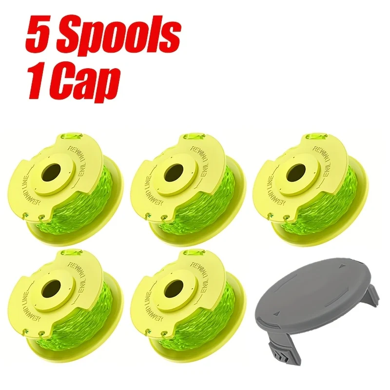 0.080-inch thick trimmer line – 5-pack with protective cap, compatible with Ryobi 18V, 24V, 40V trimmers