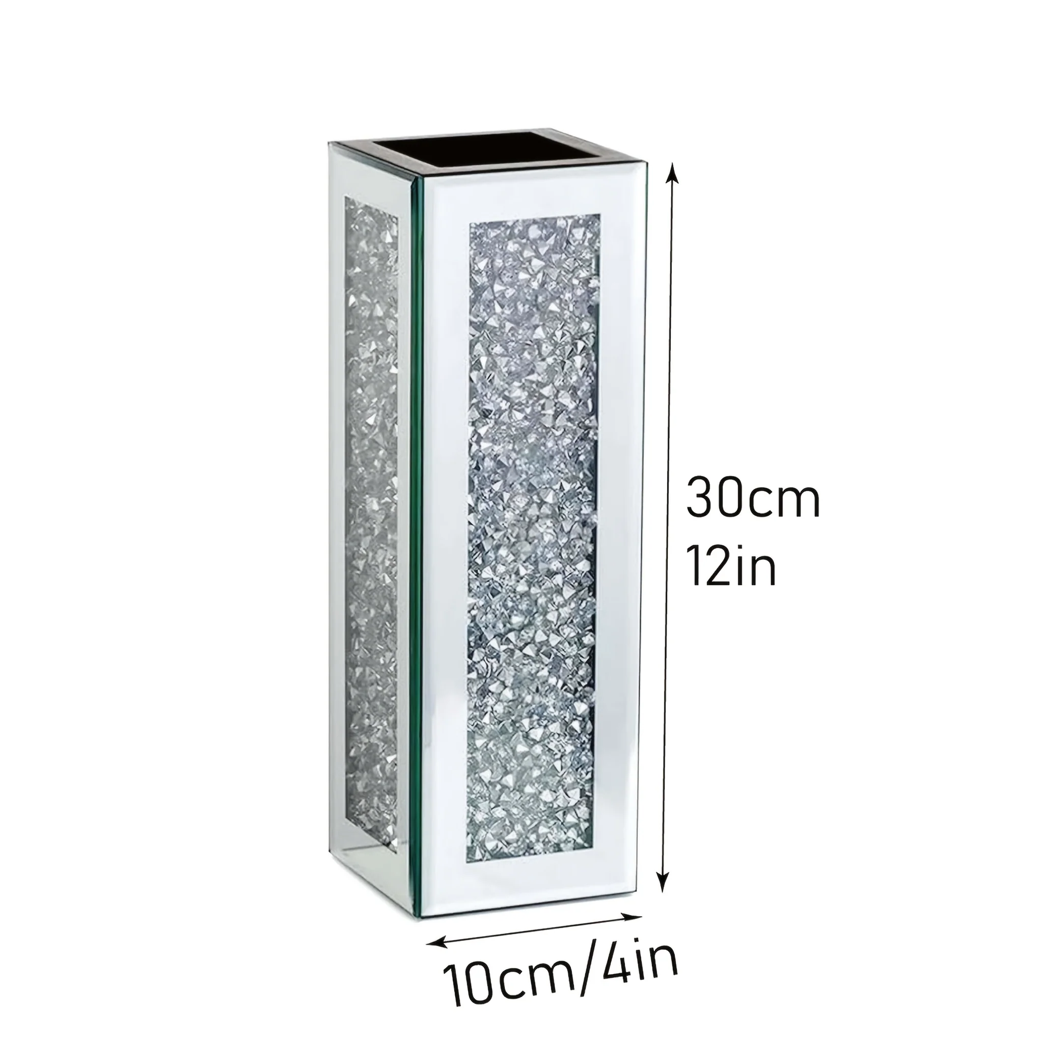 12 inch rectangular mirror vase with rhinestone inlay for floral arrangements