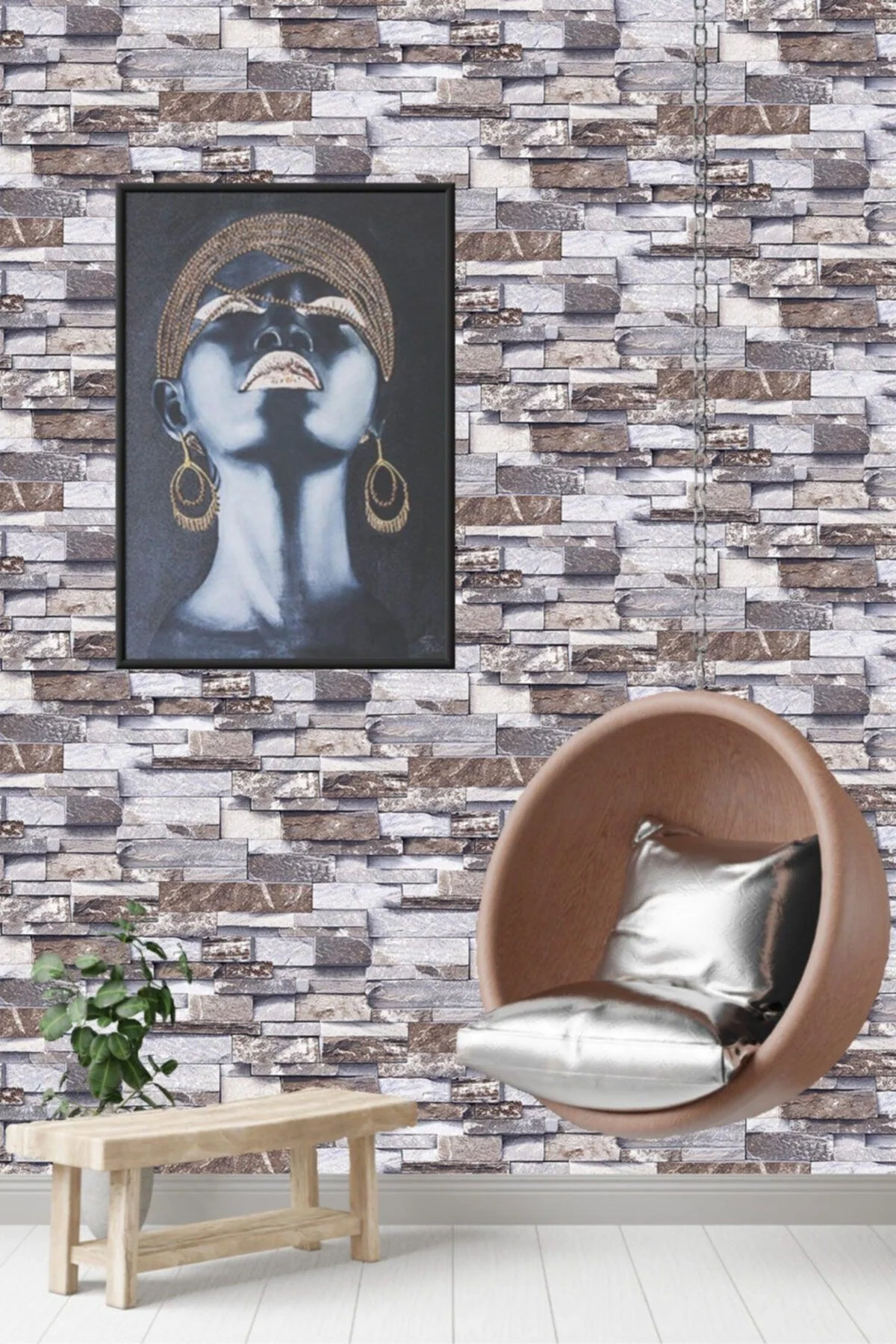Stone-pattern wallpaper roll 5.3 m² with paper backing