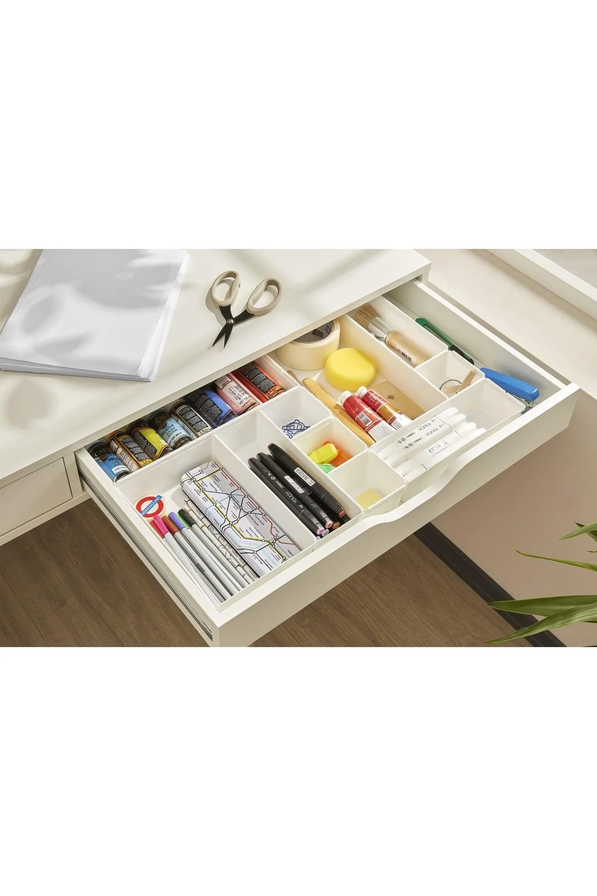 8-piece modular drawer organizer set for kitchen and office storage
