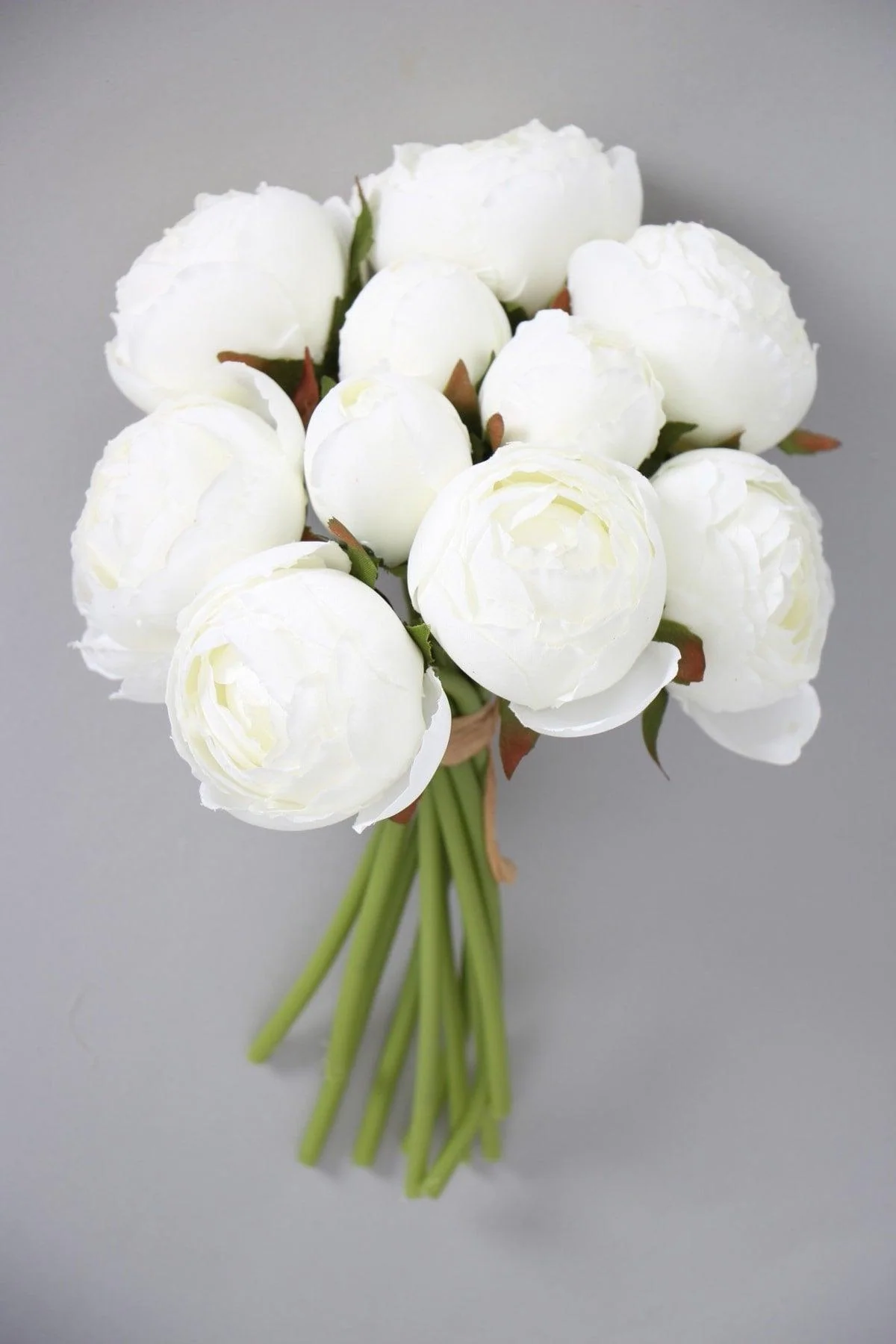 White artificial peony rose bouquet 9 stems 25 cm height