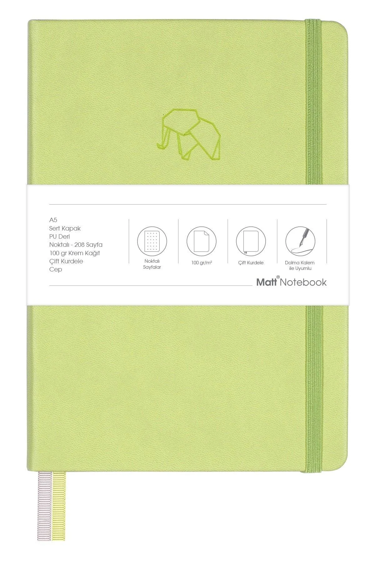 A5 Light Green Dotted Hardcover Notebook
