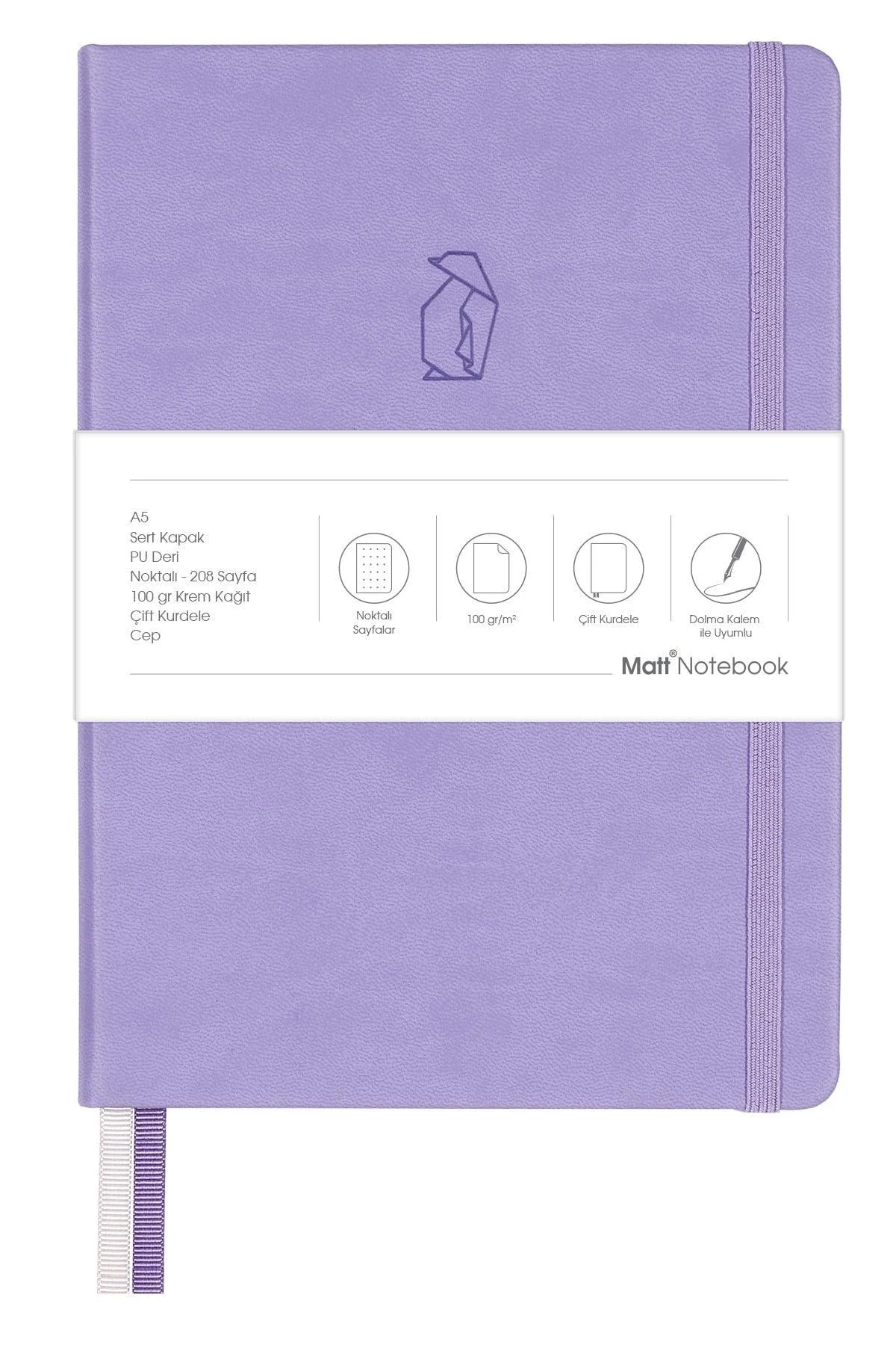 Lilac Dotted A5 Notebook – Hard PU Leather Cover, 104 Sheets, 100 g Ivory Paper