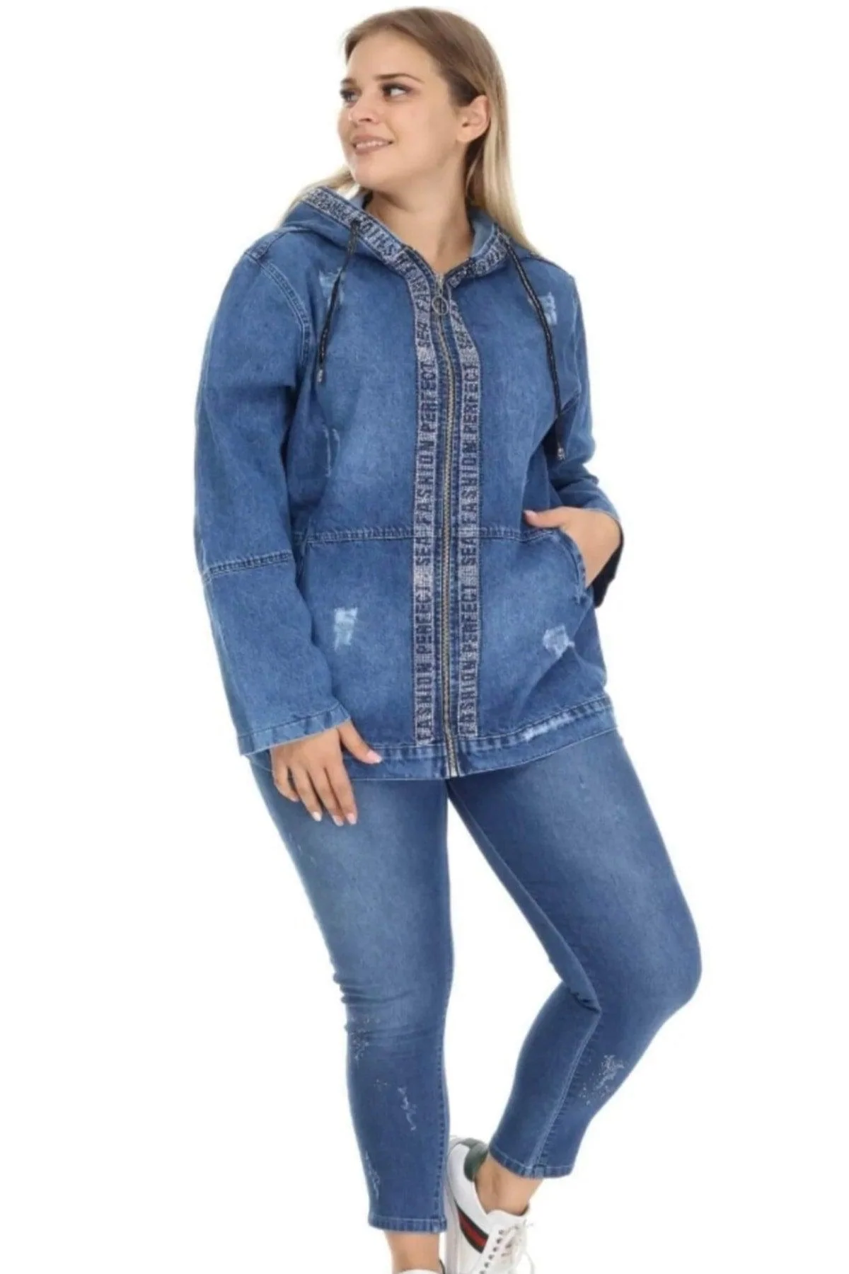 Plus Size Oversized Denim Jacket with Chest Pockets