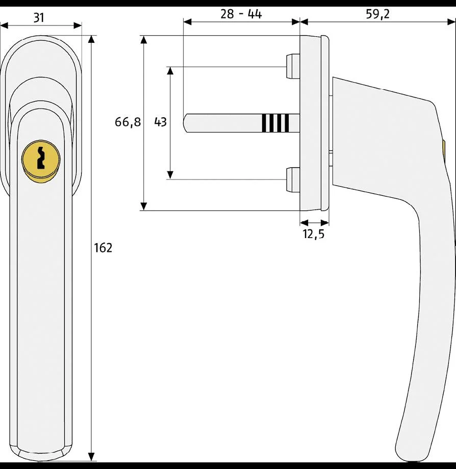 Lockable L‑Shaped Window Handle – White, Die‑Cast Zinc