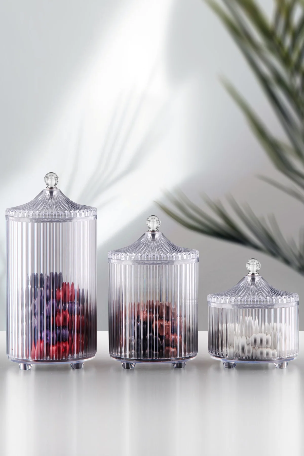 3-piece acrylic storage containers set in small medium and large sizes for kitchen and home organization