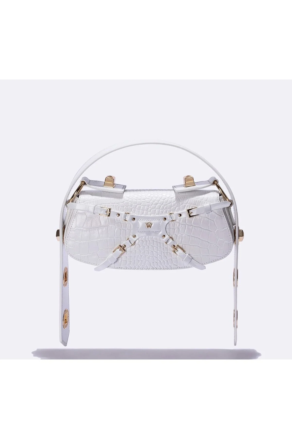 Adjustable Leather Crossbody Bag with Detachable Strap and Gold Hardware