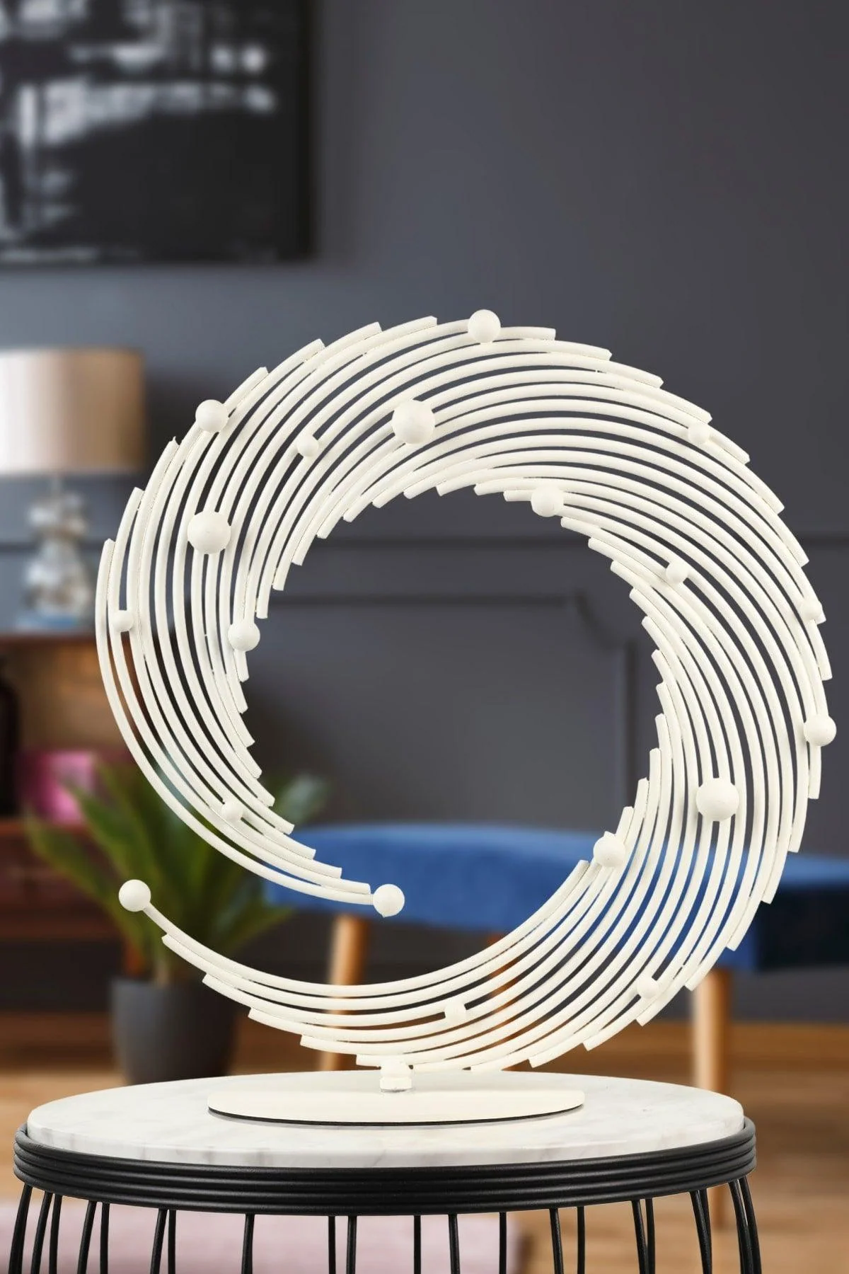 White decorative metal ball tray with storage 35 cm diameter