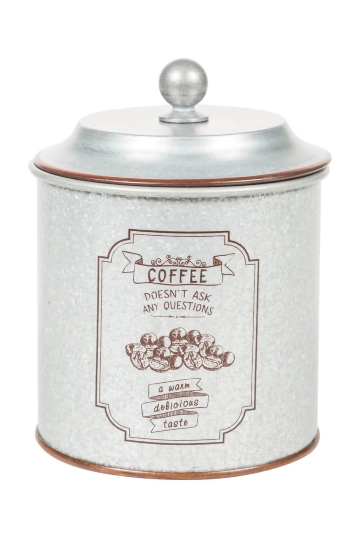 Vintage galvanized metal coffee storage box with special aging finish