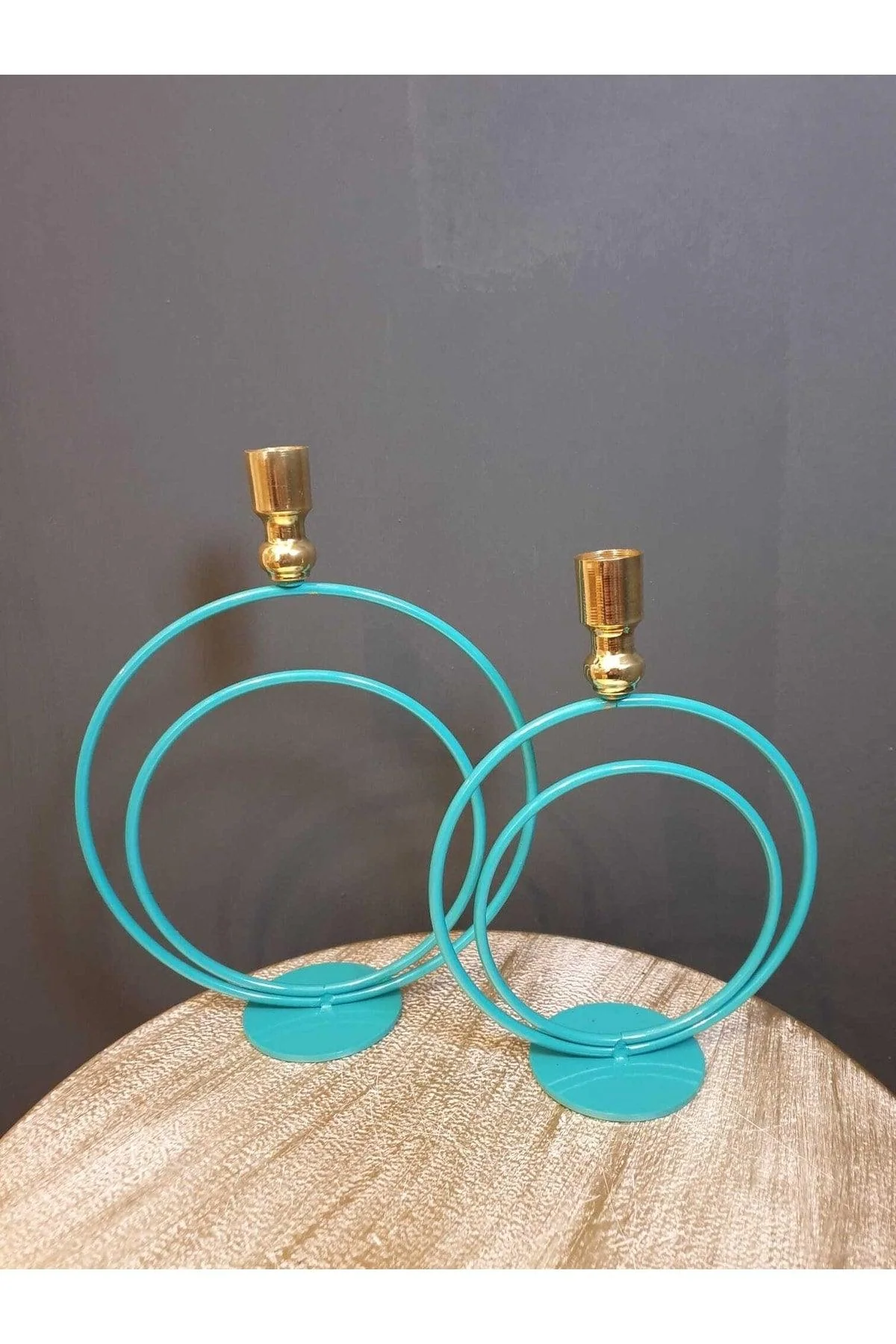 Handcrafted Turquoise and Gold Binary Candlestick for Home Decor