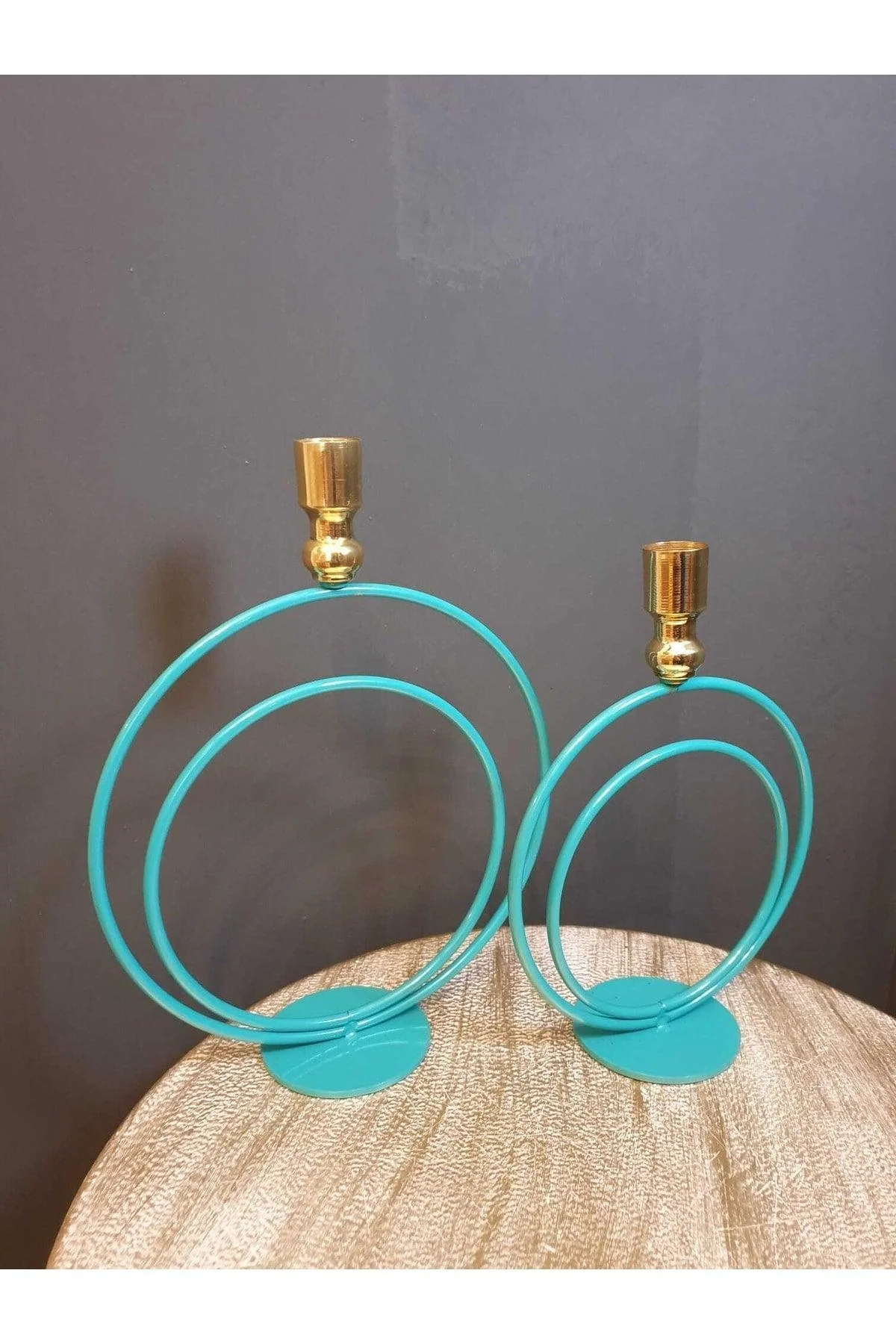 Handcrafted Turquoise and Gold Binary Candlestick for Home Decor