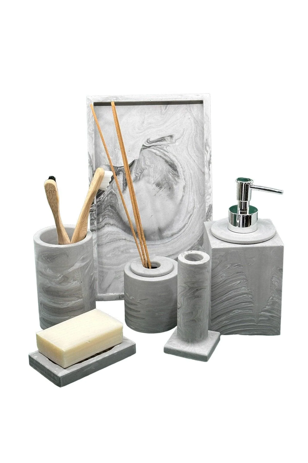 6-piece concrete bathroom set in anthracite pattern
