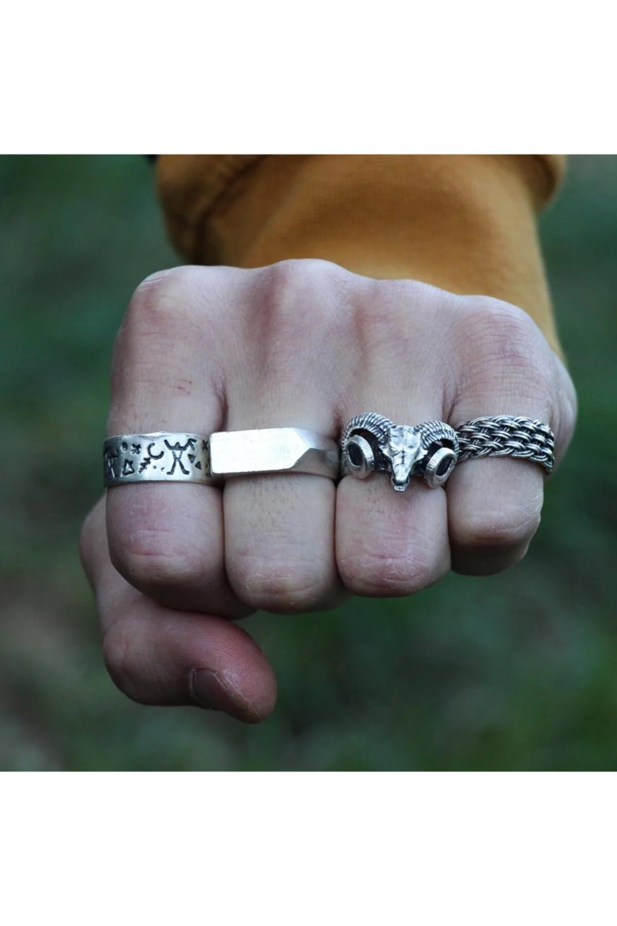 Antique silver-plated adjustable men's ring set