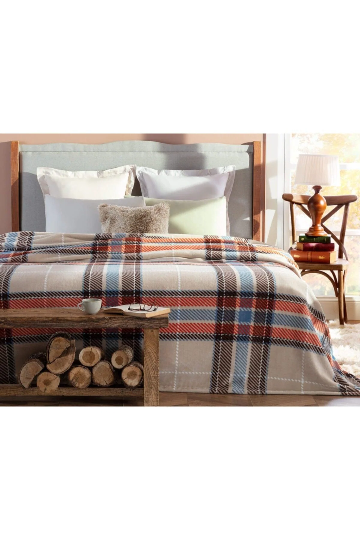 Beige double-sided printed blanket 200x220 cm