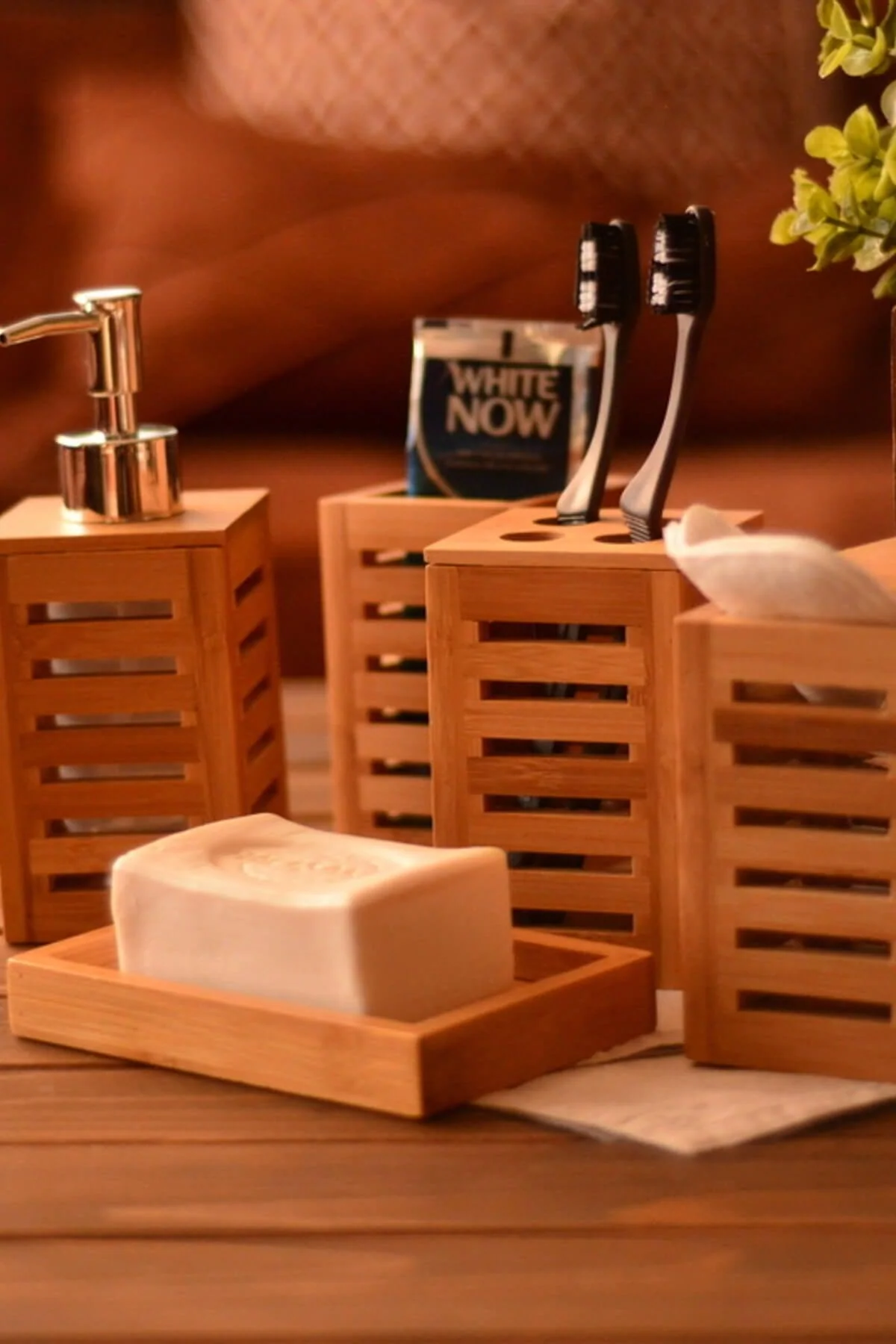 Marble Pattern Bathroom Organizer Set with Soap Dispenser and Toothbrush Holder