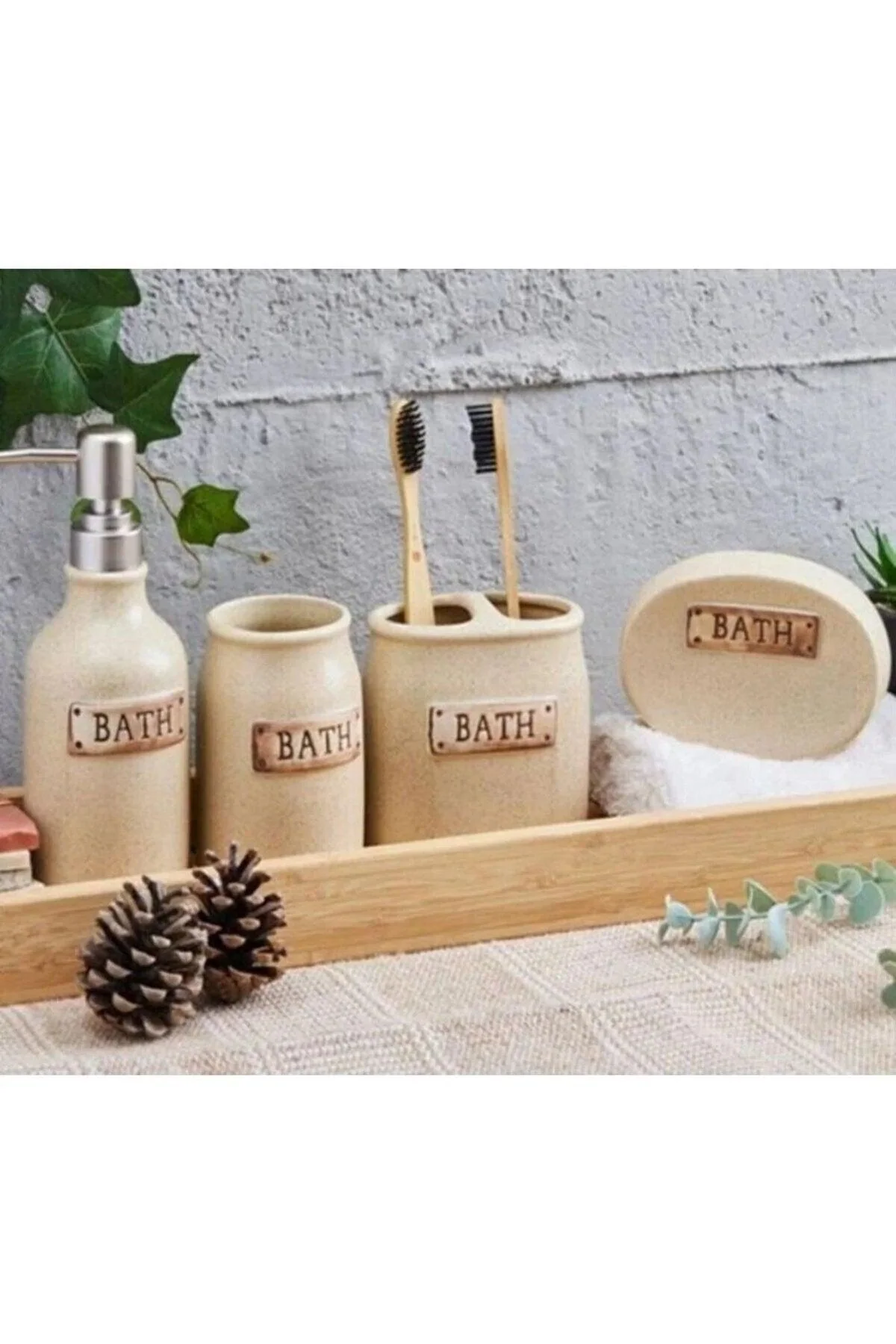 Stone Finish 4-Piece Bathroom Accessory Set
