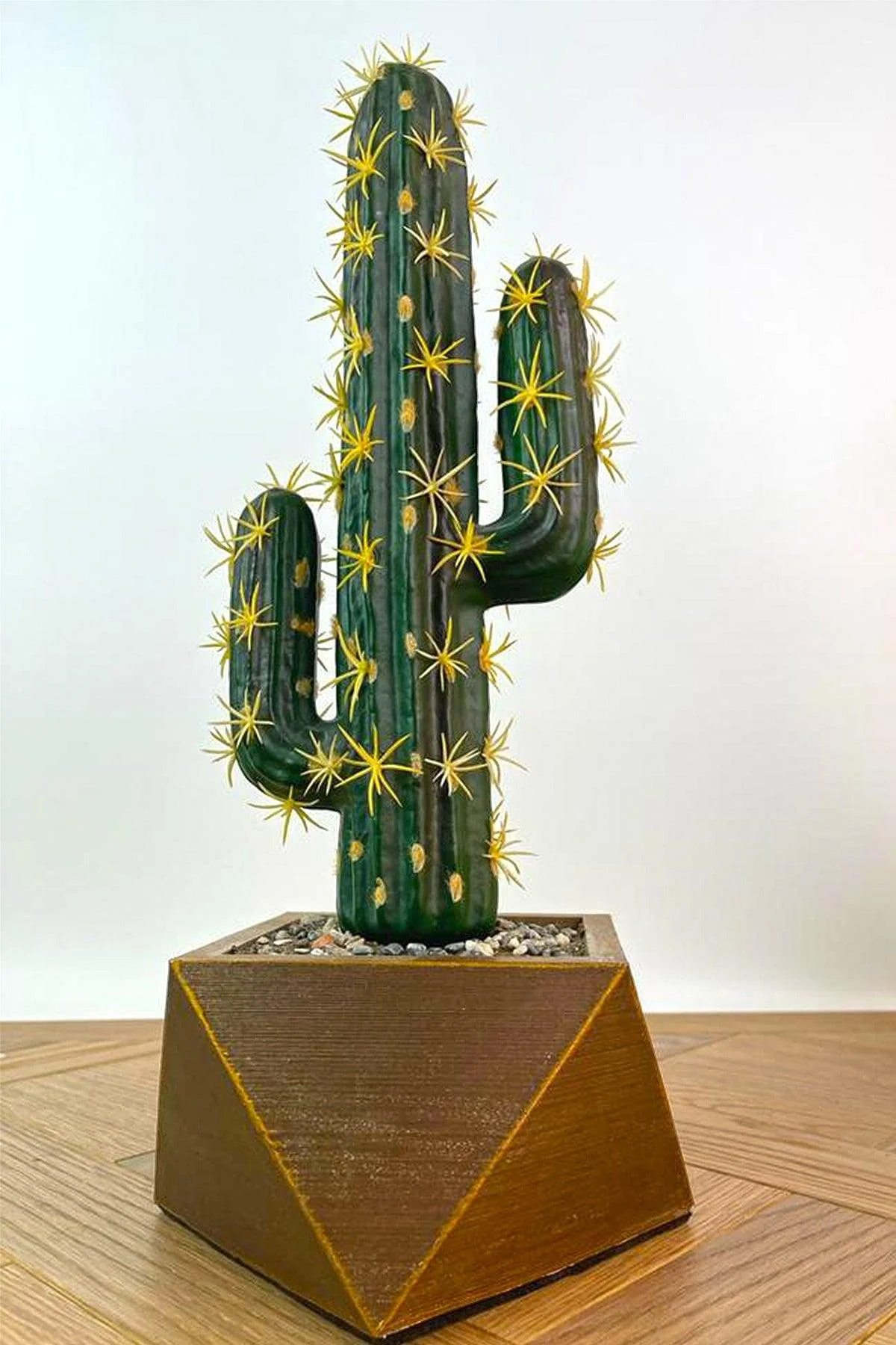 40 cm Artificial Cactus in Antique Gold Geometric Concrete Pot