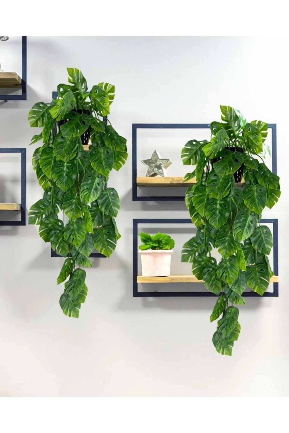 60cm Artificial Monstera Ivy Hanging Plant in Pastel Camellia Base