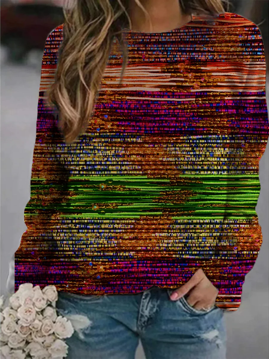 Artistic Abstract Print Loose Pullover Sweater
