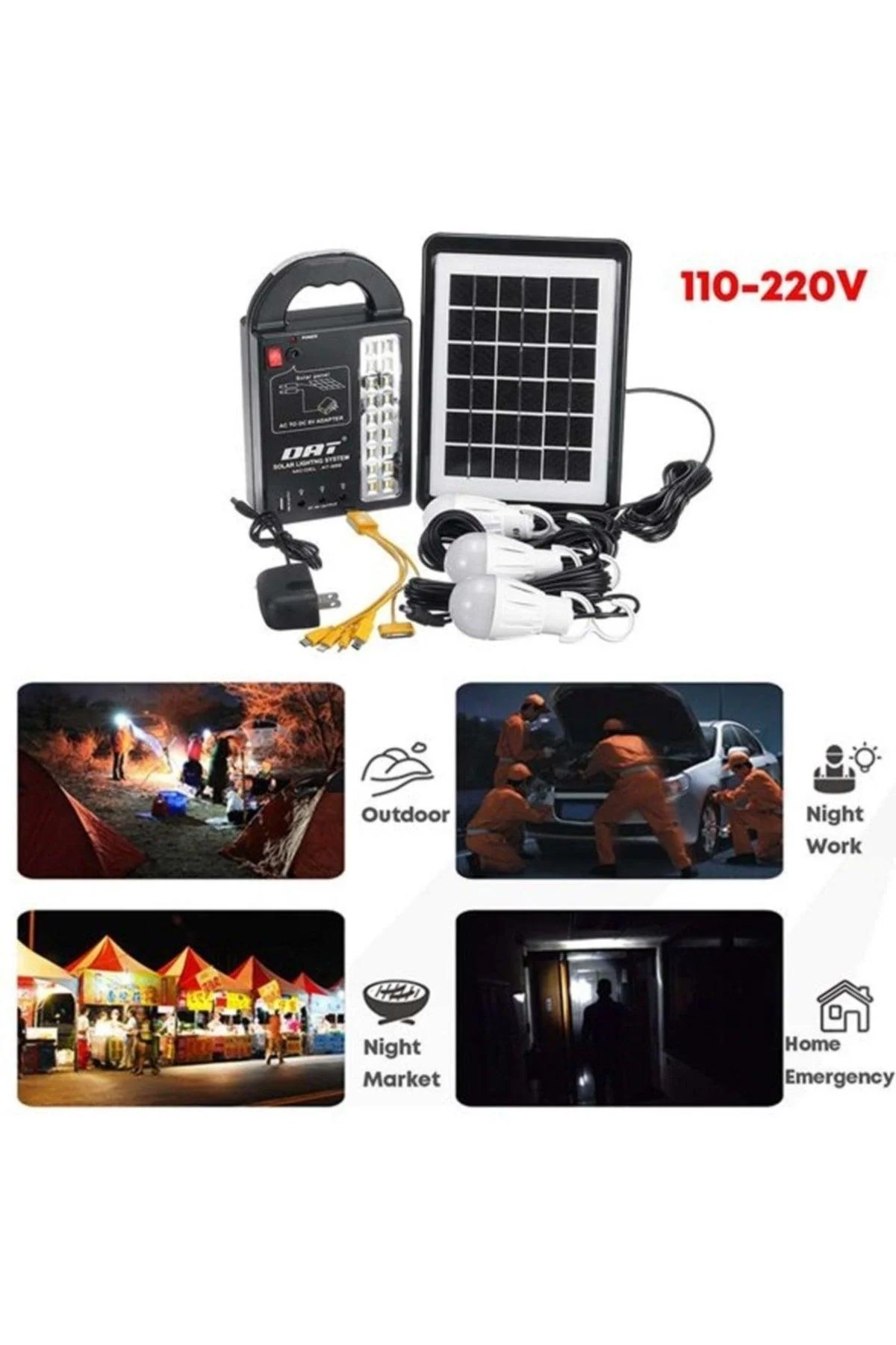 Solar-Powered Emergency Lighting Kit with 3W LED Bulbs