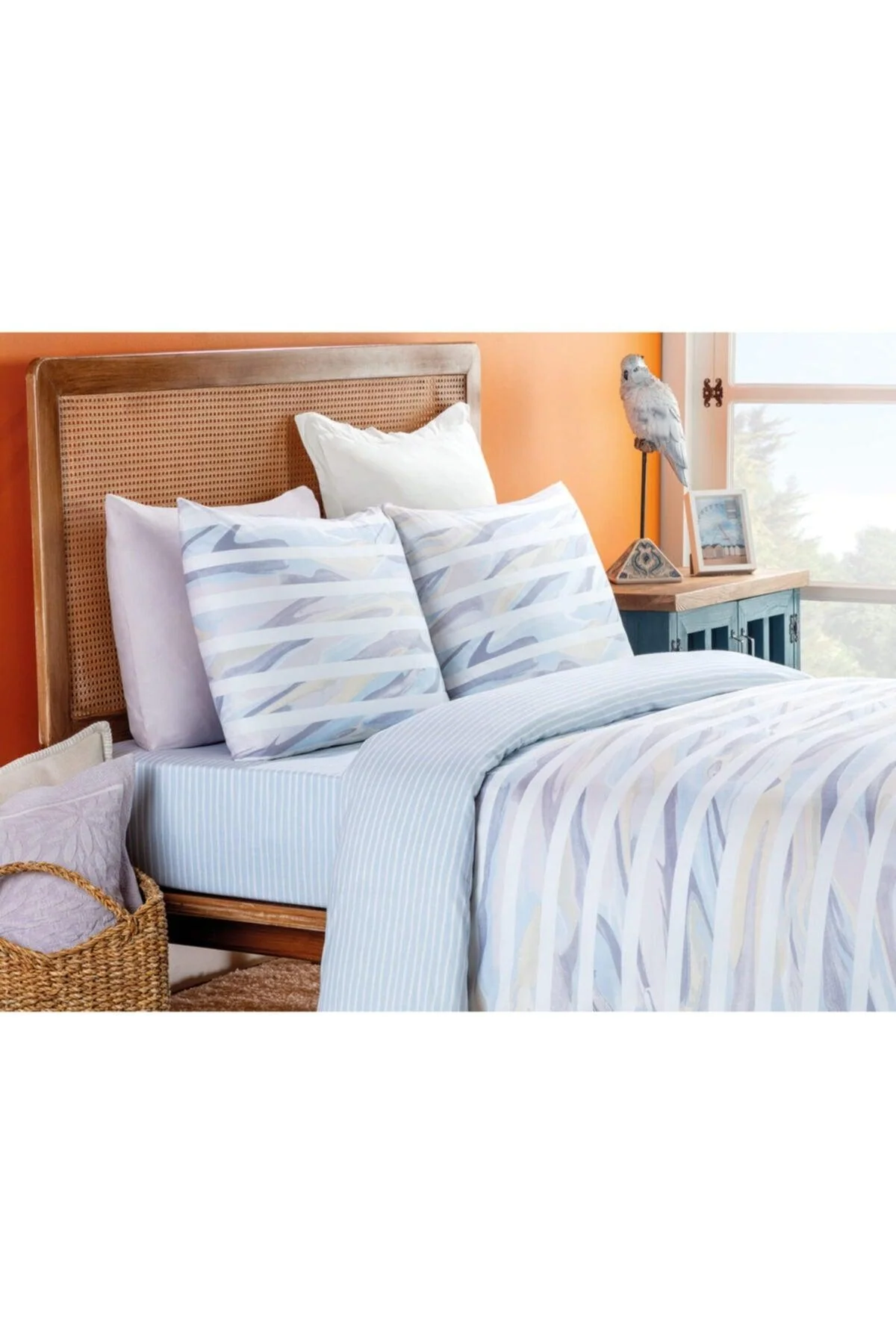 Single printed cotton duvet cover set with pillowcase
