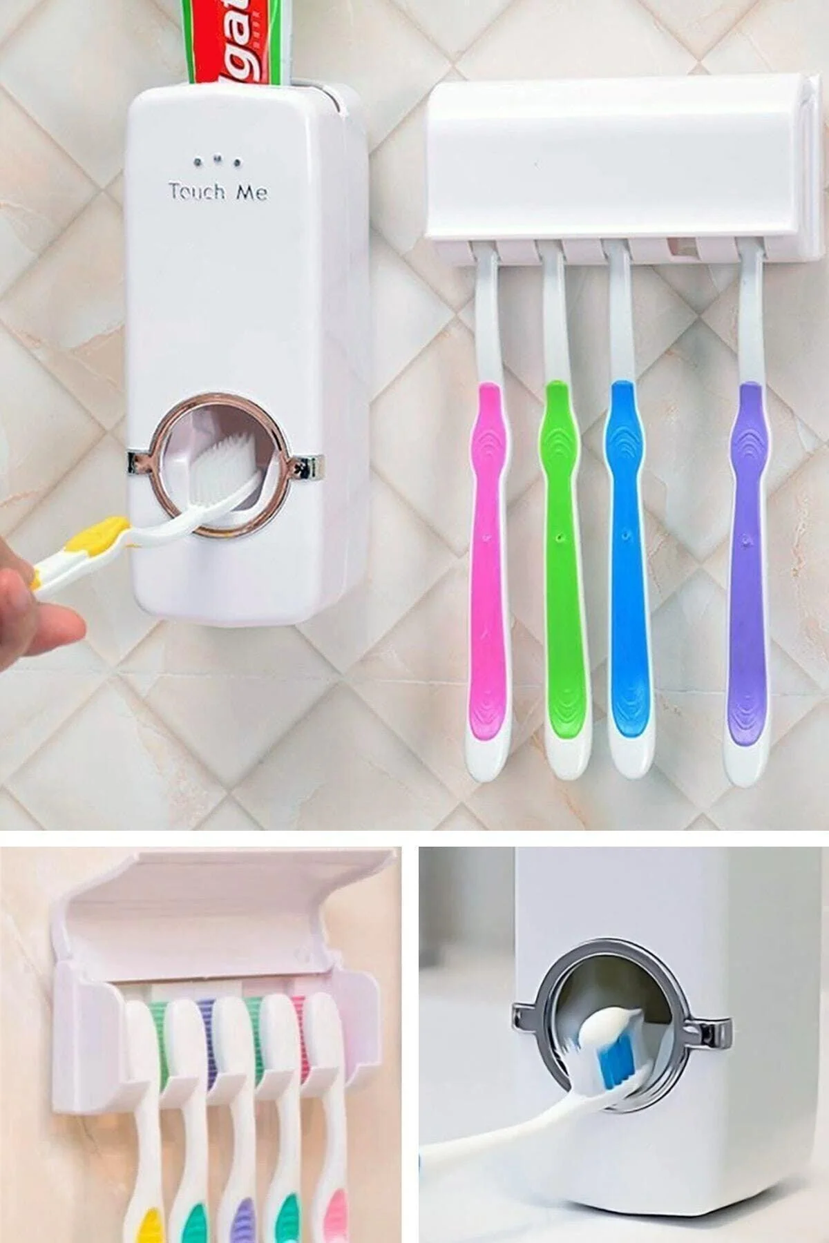 Automatic Toothpaste Squeezer and Toothbrush Holder Set