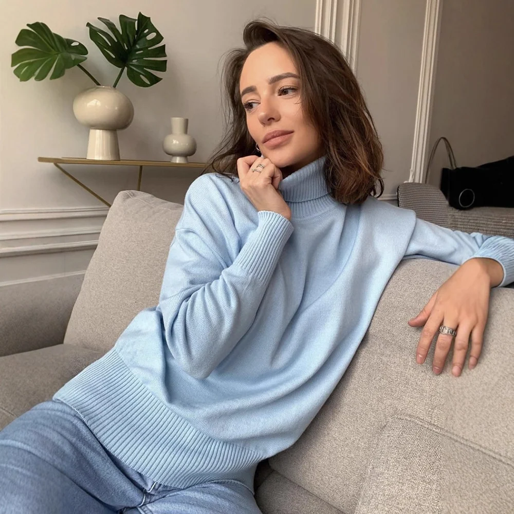 Autumn and Winter European and American Loose Basic Style Solid Color Pullover