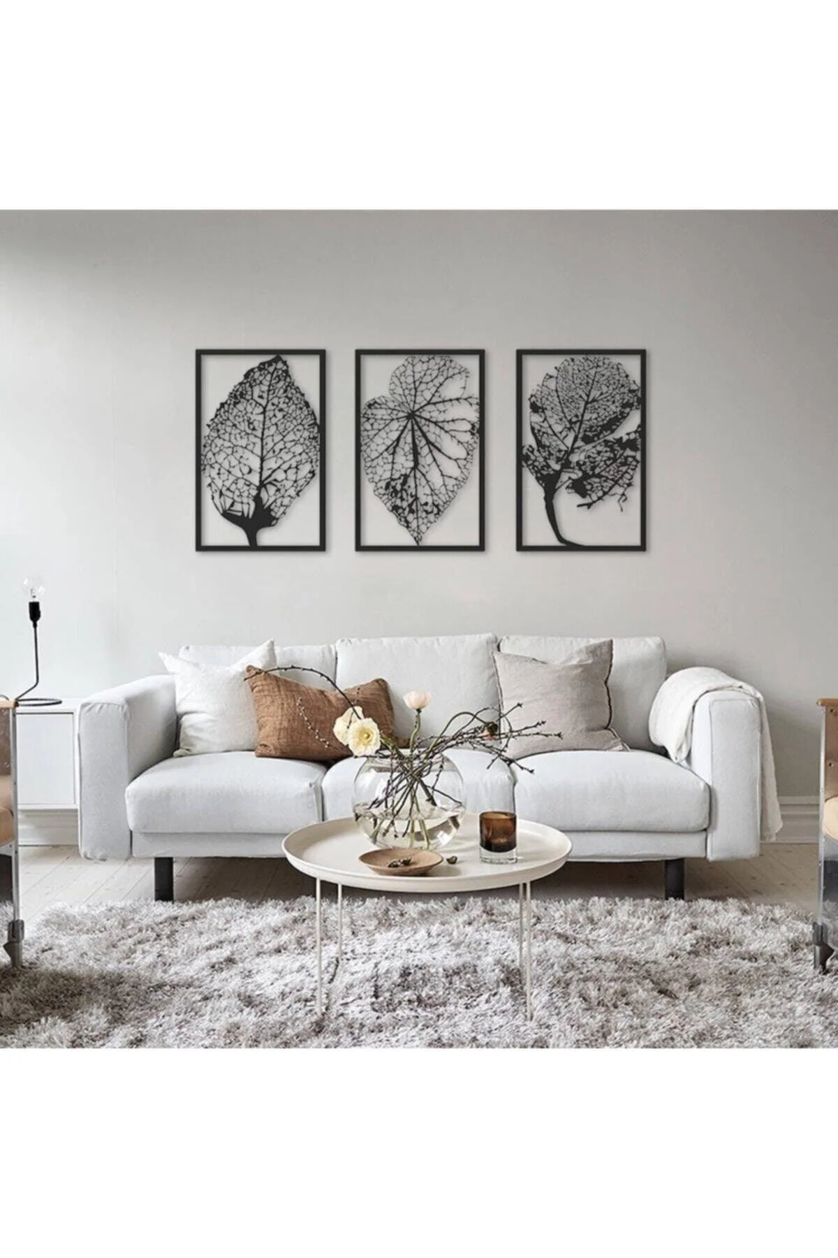 Set of Three Black Leaf MDF Wall Panels, 42 × 32 cm Each