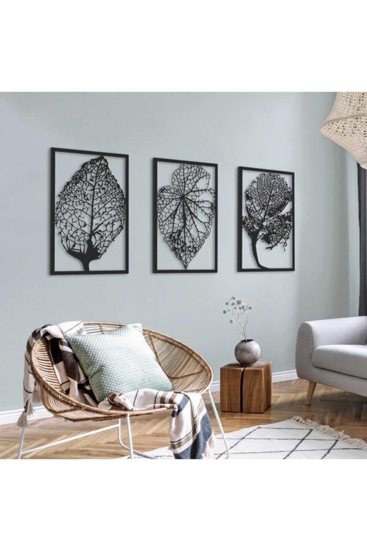 Set of Three Black Leaf MDF Wall Panels, 42 × 32 cm Each