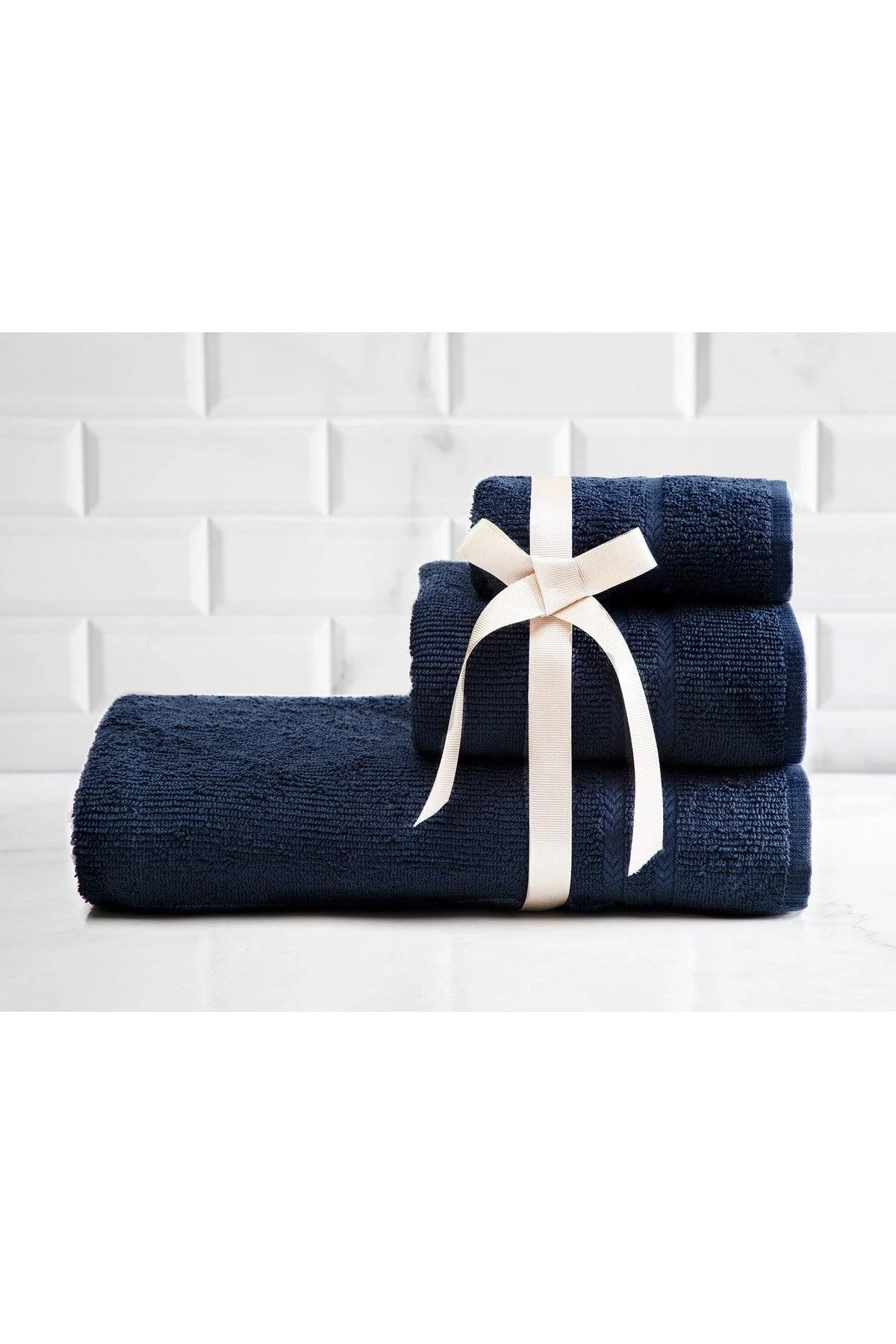 Elegant Navy Blue Cotton Kitchen Towel Set, Soft & Absorbent