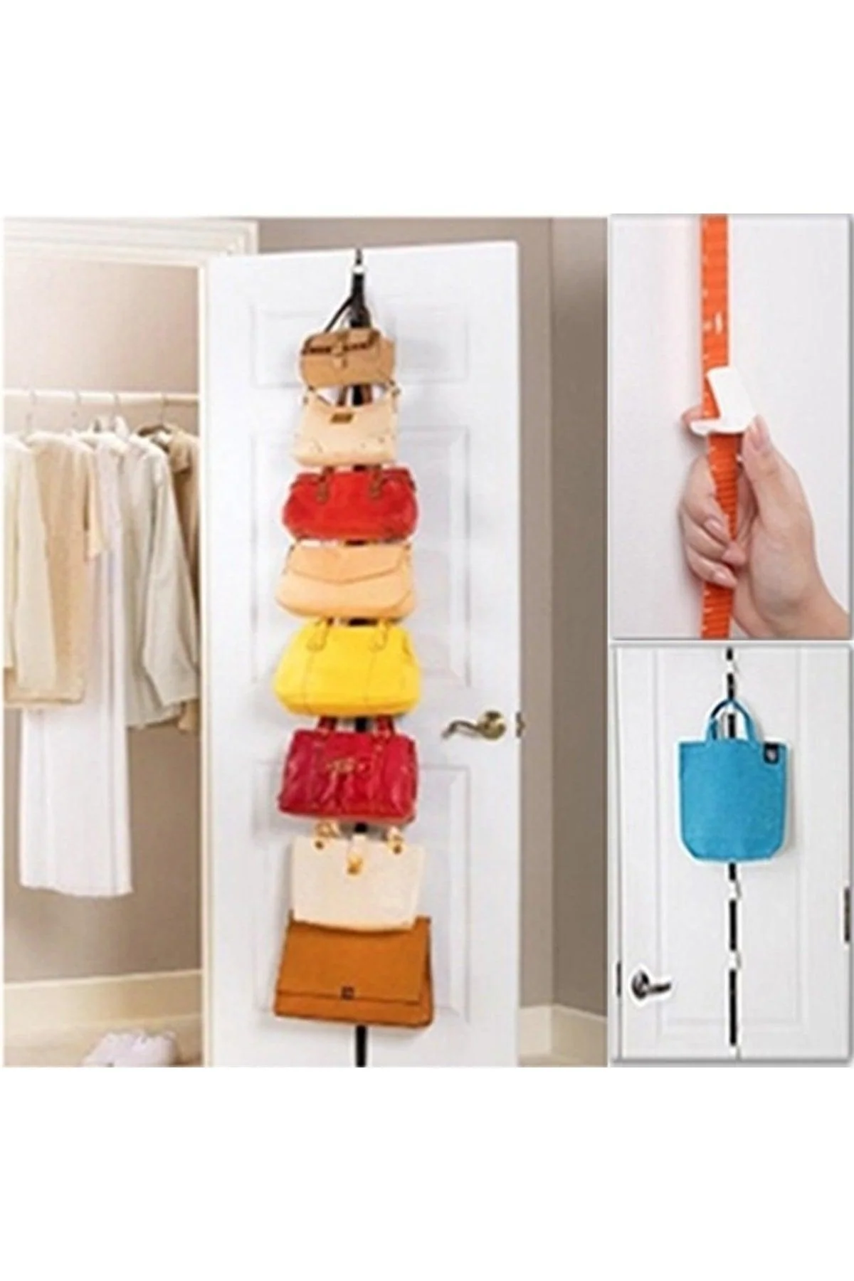 Door-mounted bag hanger with 8 hooks