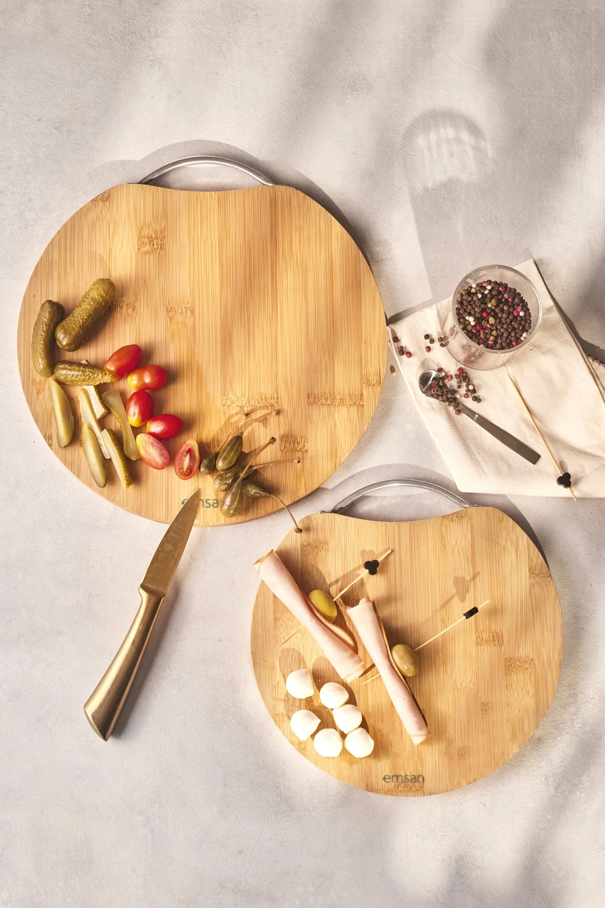 2-Piece Bamboo Cutting Board Set with Stainless Steel Handles