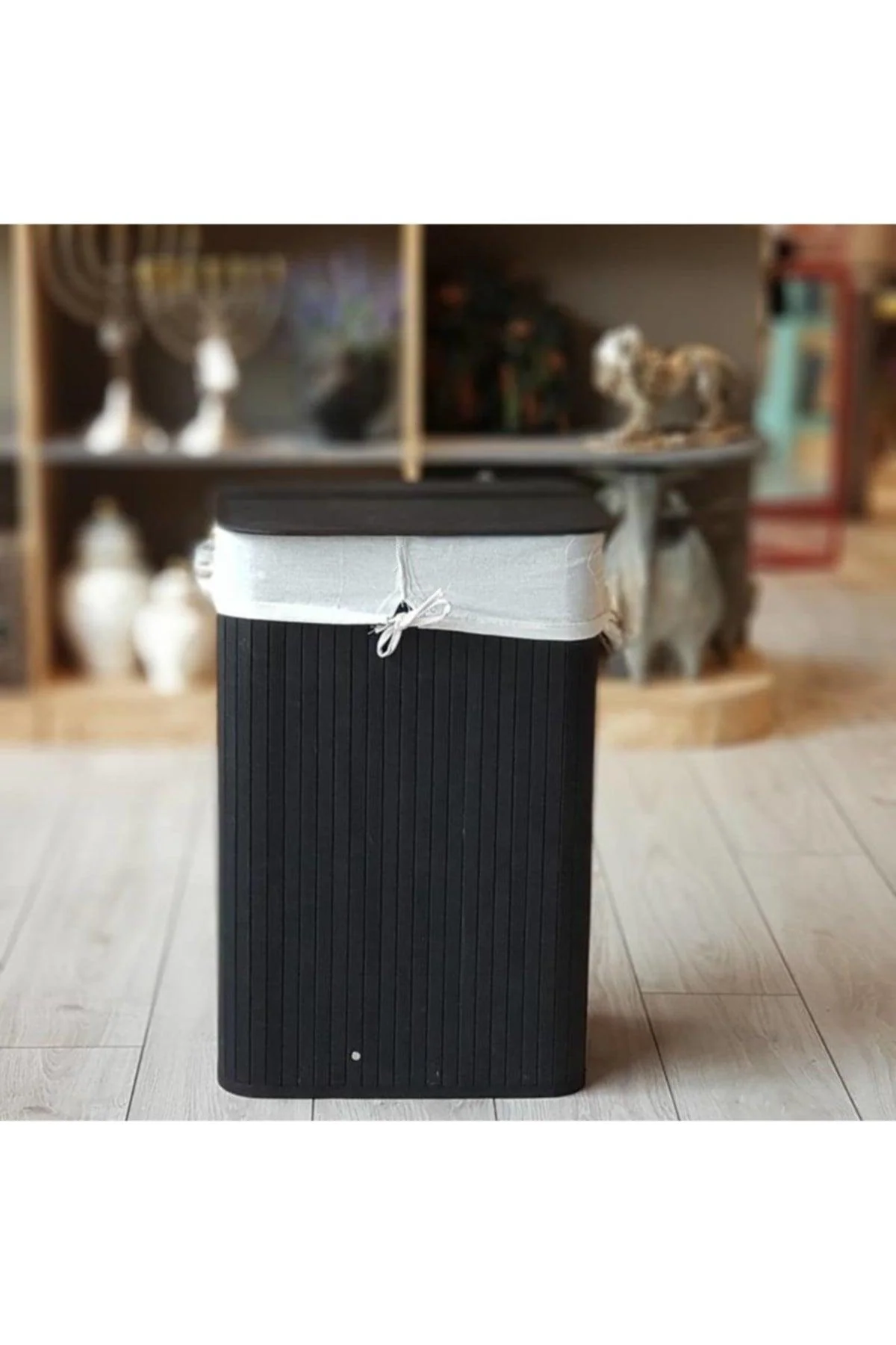 Black bamboo foldable laundry basket 40 x 30 x 60 cm