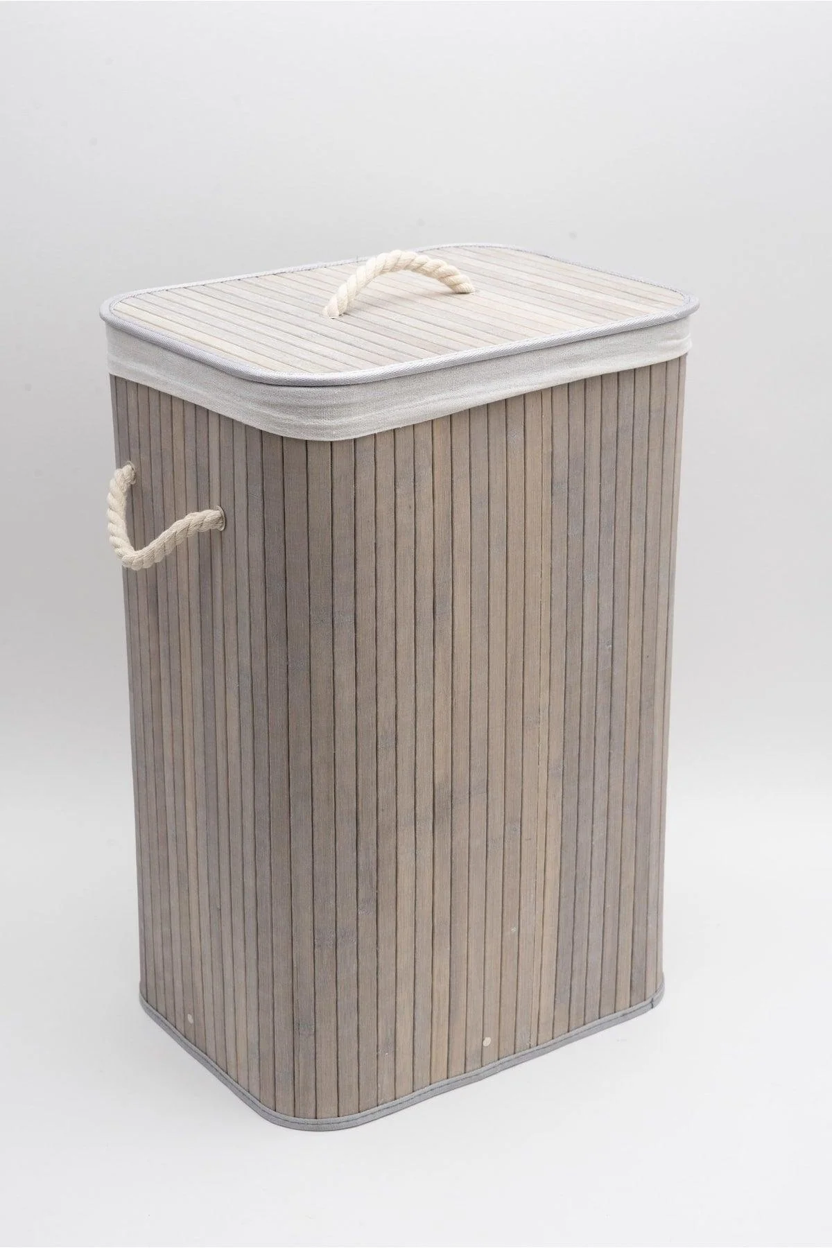 Bamboo folding laundry basket with washable fabric liner