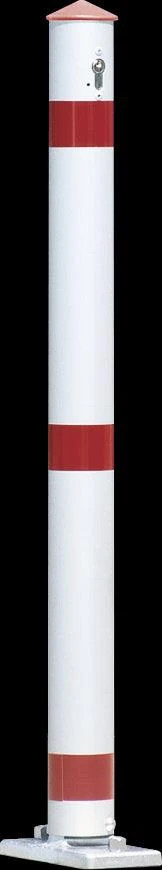 Round steel barrier post with reflective strips