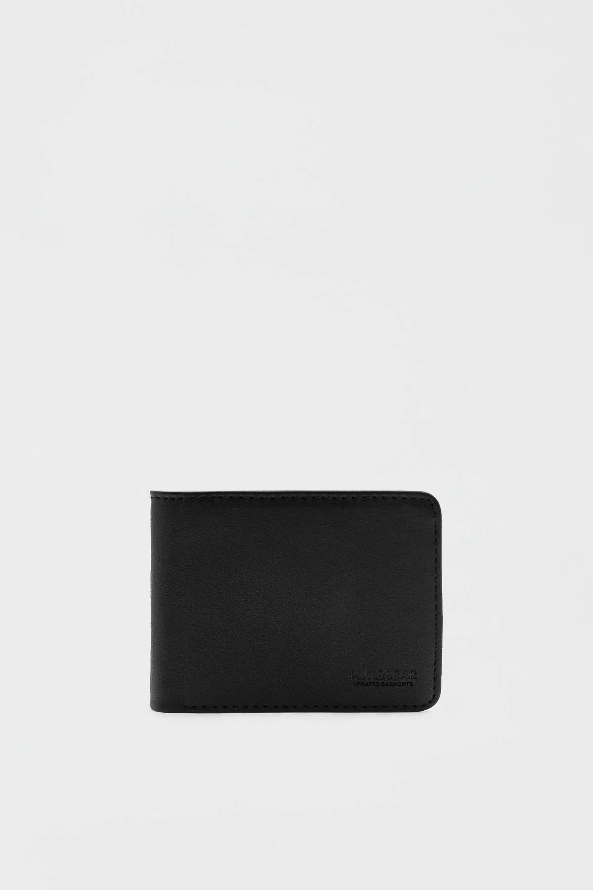 Black faux leather wallet with embossed logo